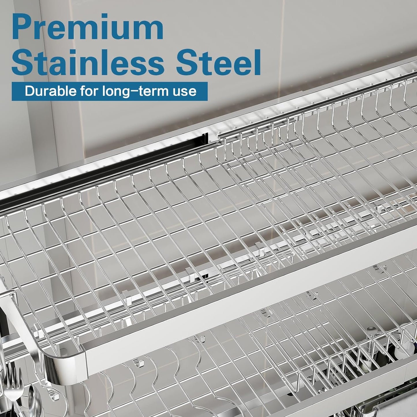 Over The Sink Dish Drying Rack,3 Tier Adjustable Length Full Stainless Steel Large Storage Kitchen Dish Rack,for Kitchen Counter Expandable Multifunctional Organizers,Silver (25.5'' to 37.6'')