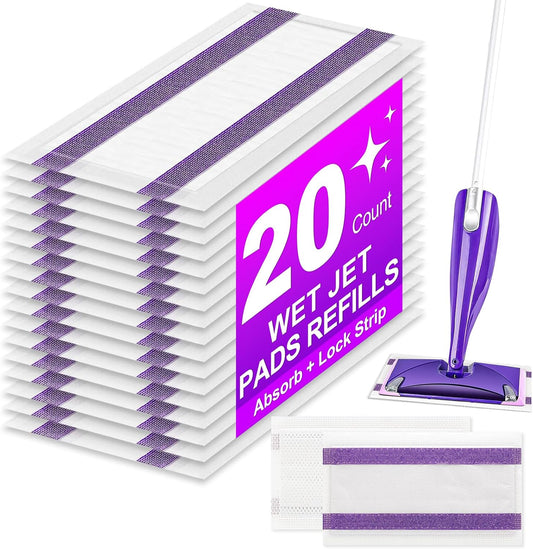 20Pack Mopping Pad Refill for Wetjet Mop Compatible with Wet Pads Refill Replacement for Wet Jet Pads Disposable Multi Surface Floor Mop Pads, Thickness & Absorbent