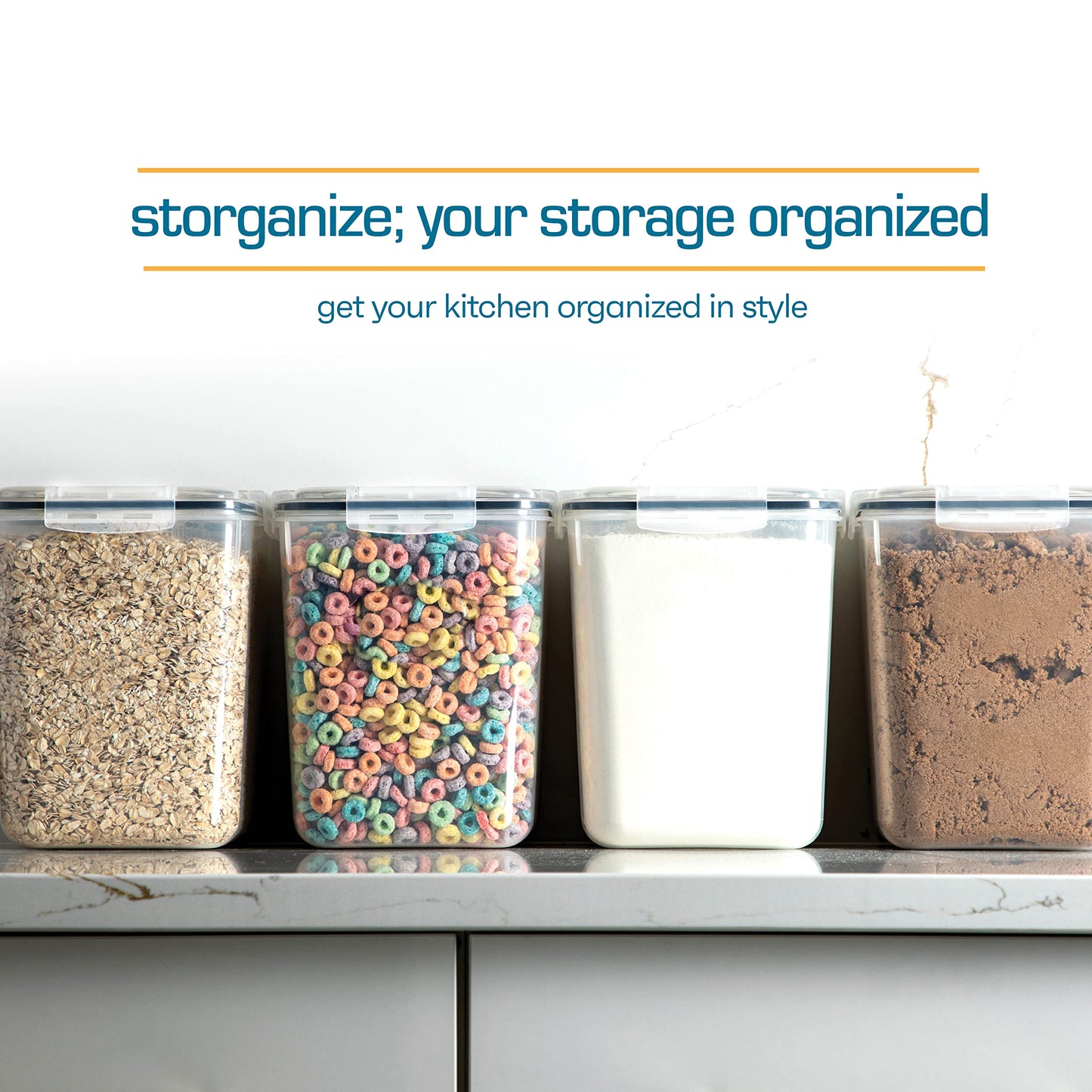 Storeganize Flour Sugar Storage Containers (5.3L/4pk) Great Rice Canisters Sets For The Kitchen