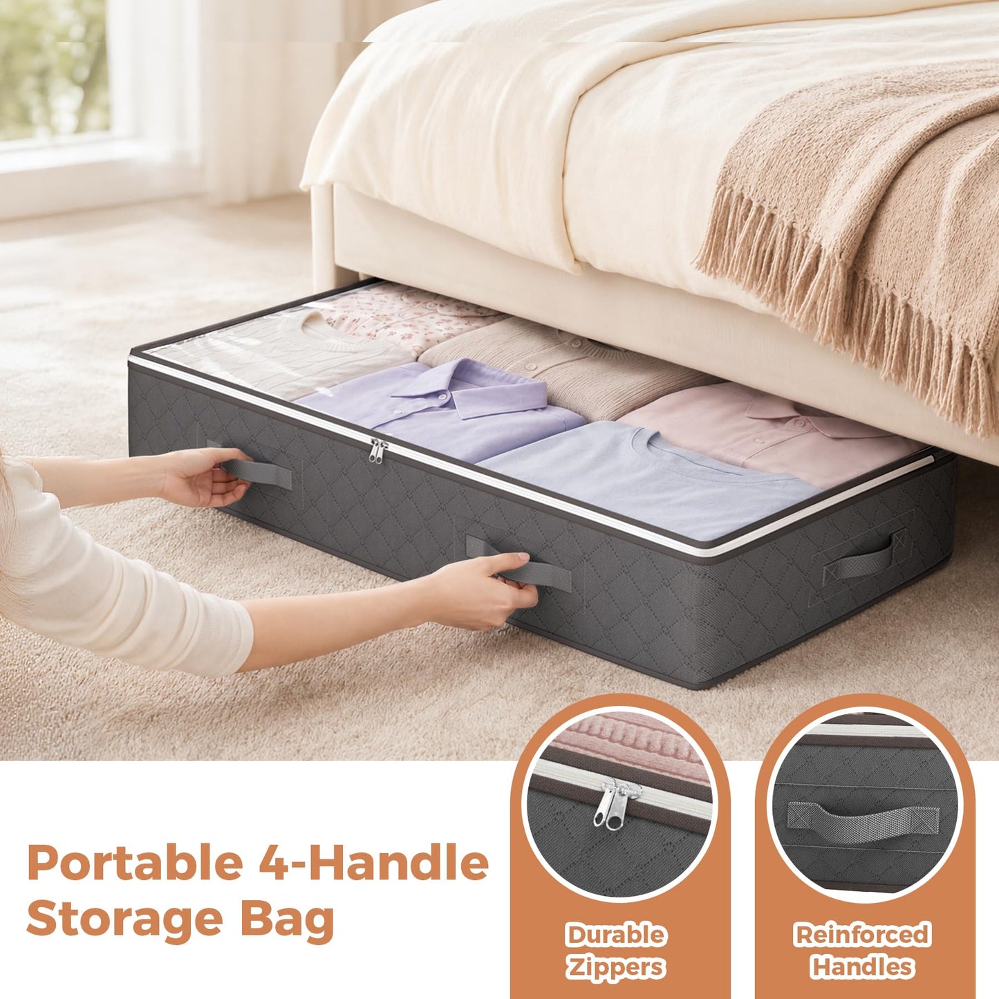 Budding Joy 95L Under Bed Storage Containers, 4 Pack Closet Organizers Grey