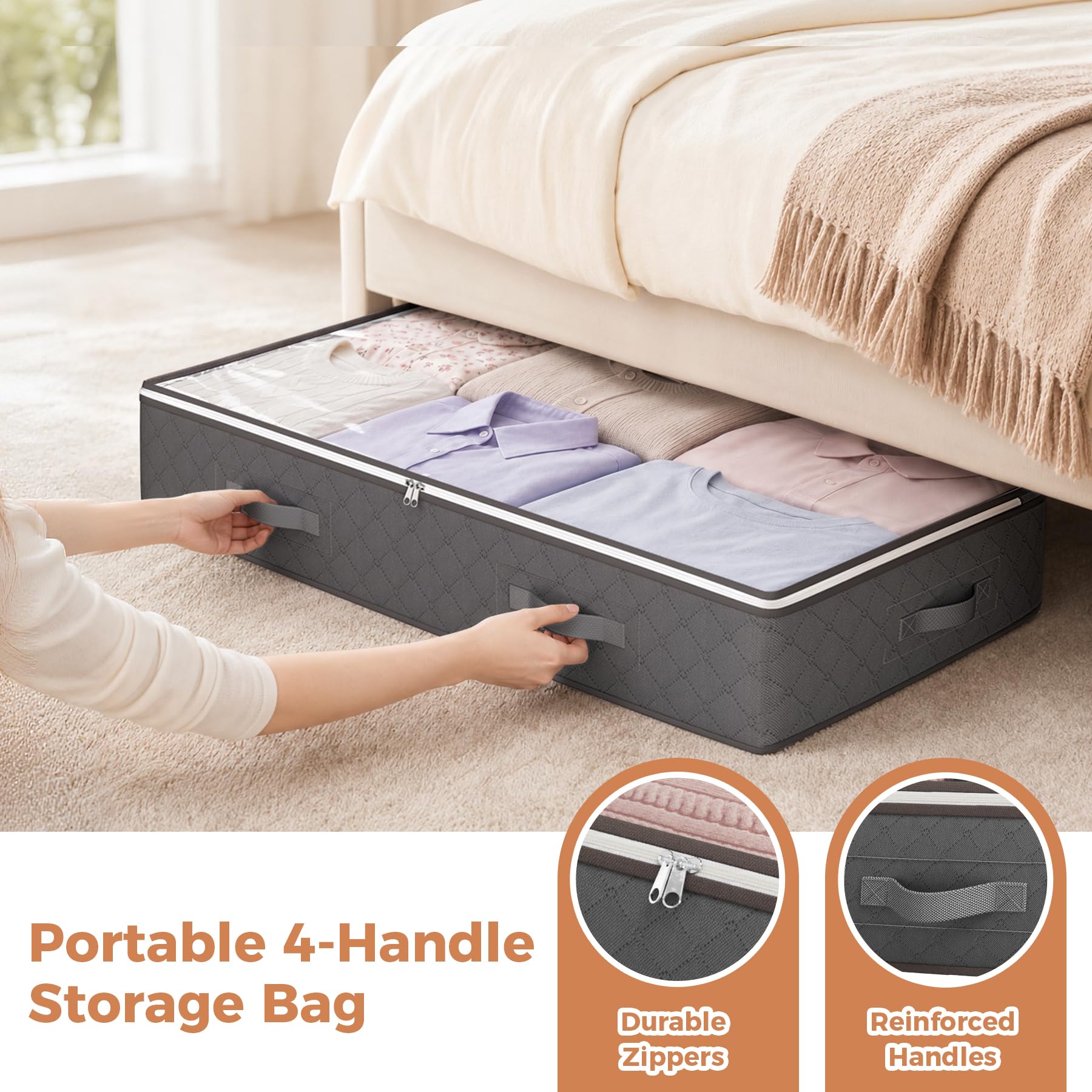 Budding Joy 95L Under Bed Storage Containers, 4 Pack Closet Organizers Grey