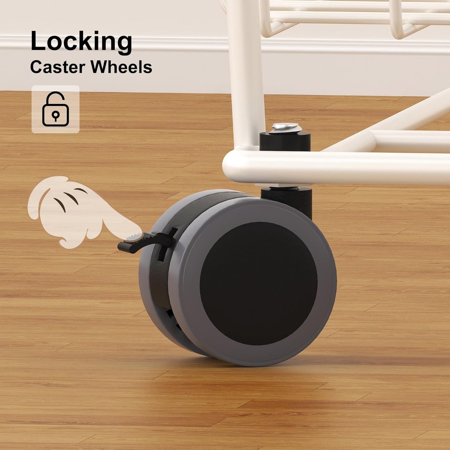 PUSDON Stackable Metal Storage Carts, Dual Use Shelf for Kitchen Fruit Vegetable Baskets with Wheels, Storage Rack for Living Room, Home & Office, Standard White 6 Tiers