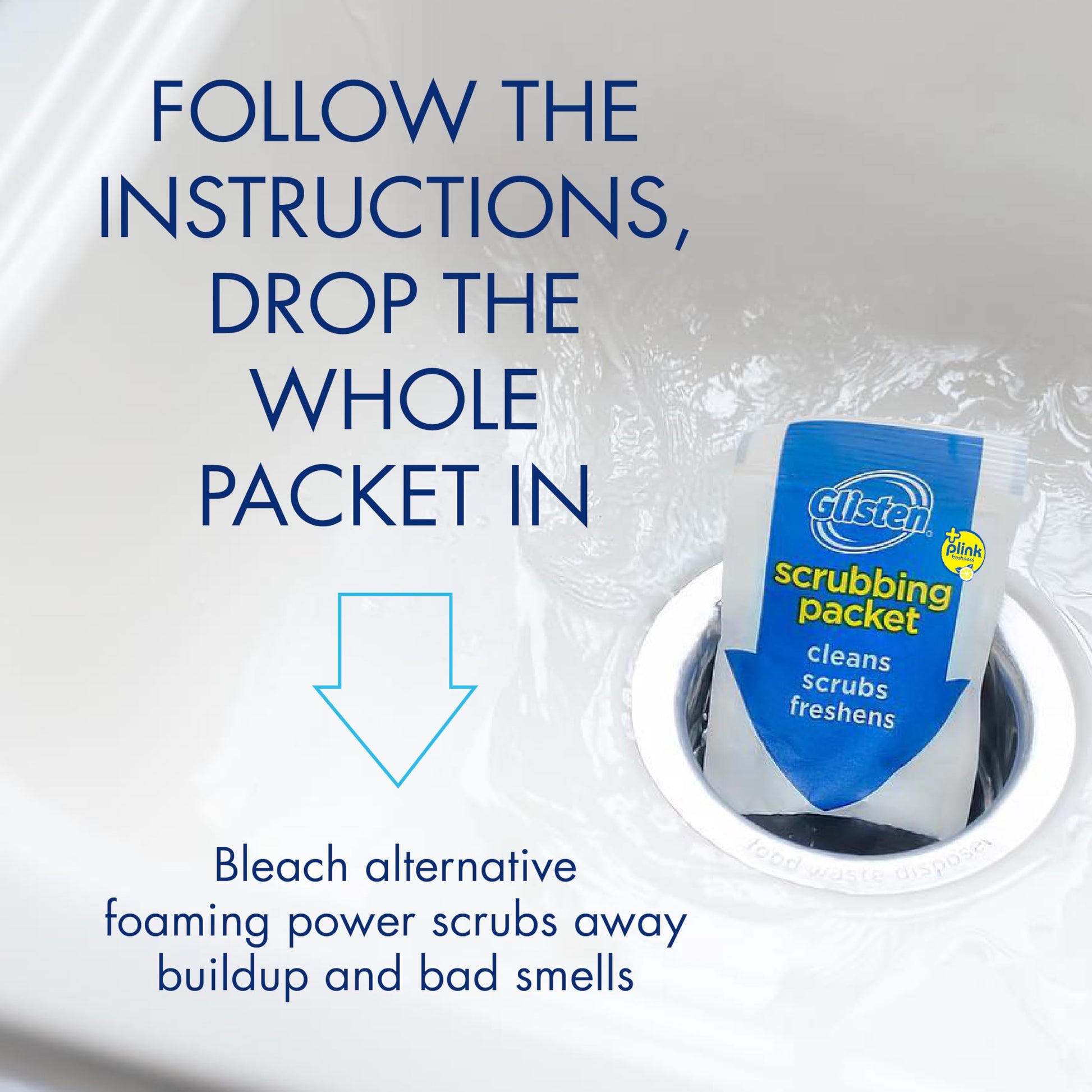 Glisten Garbage Disposer Cleaner, Lemon Scent Odor Eliminator, 4 Packets