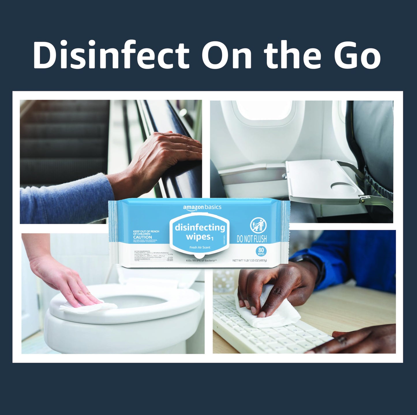 Amazon Basics Disinfecting Wipes, Lemon & Fresh Air Scent, Multi-Surface