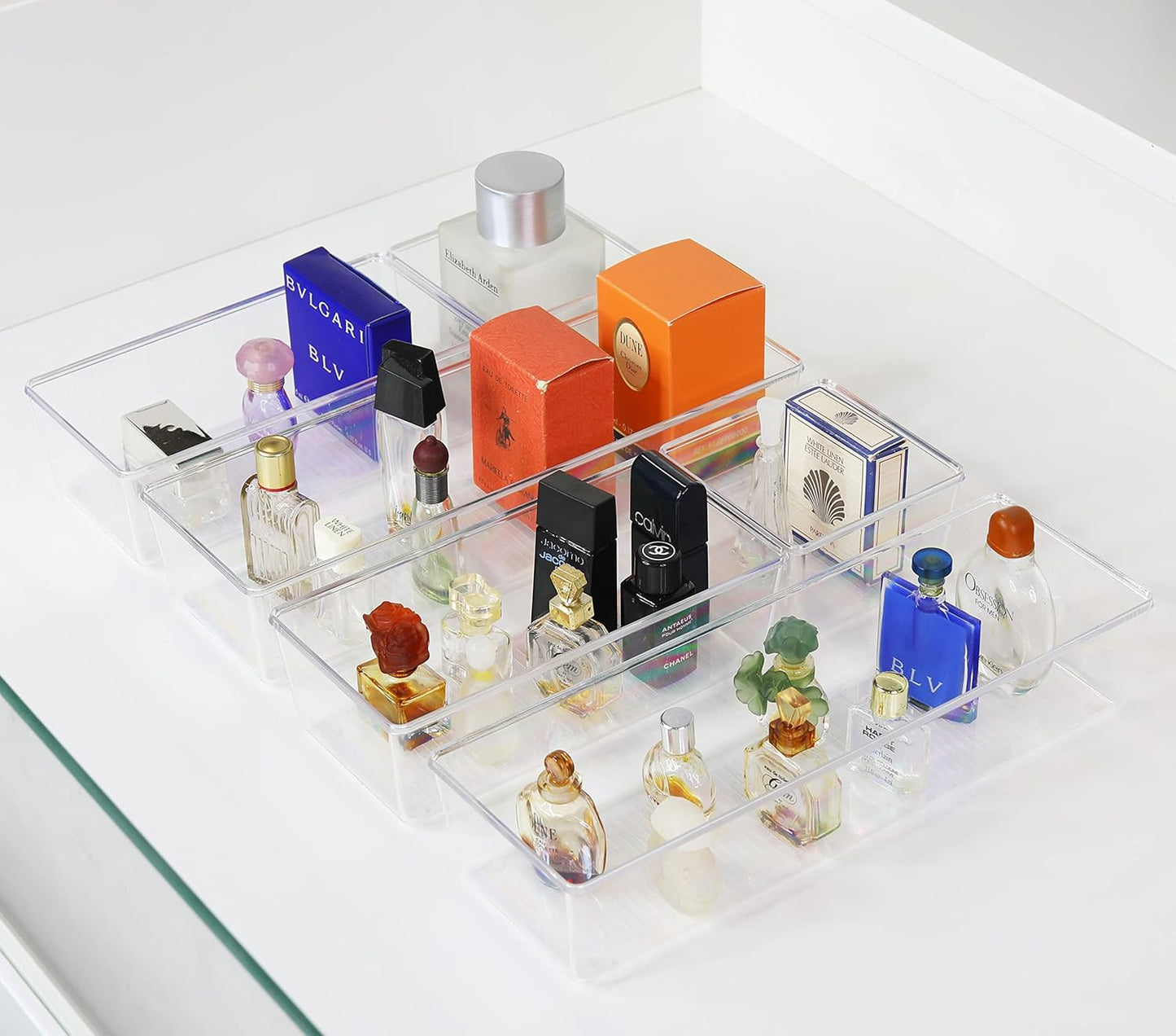 Simple Houseware Clear Drawer Organizer for Office Bin Desk Storage, Assorted Size, 6 Packs