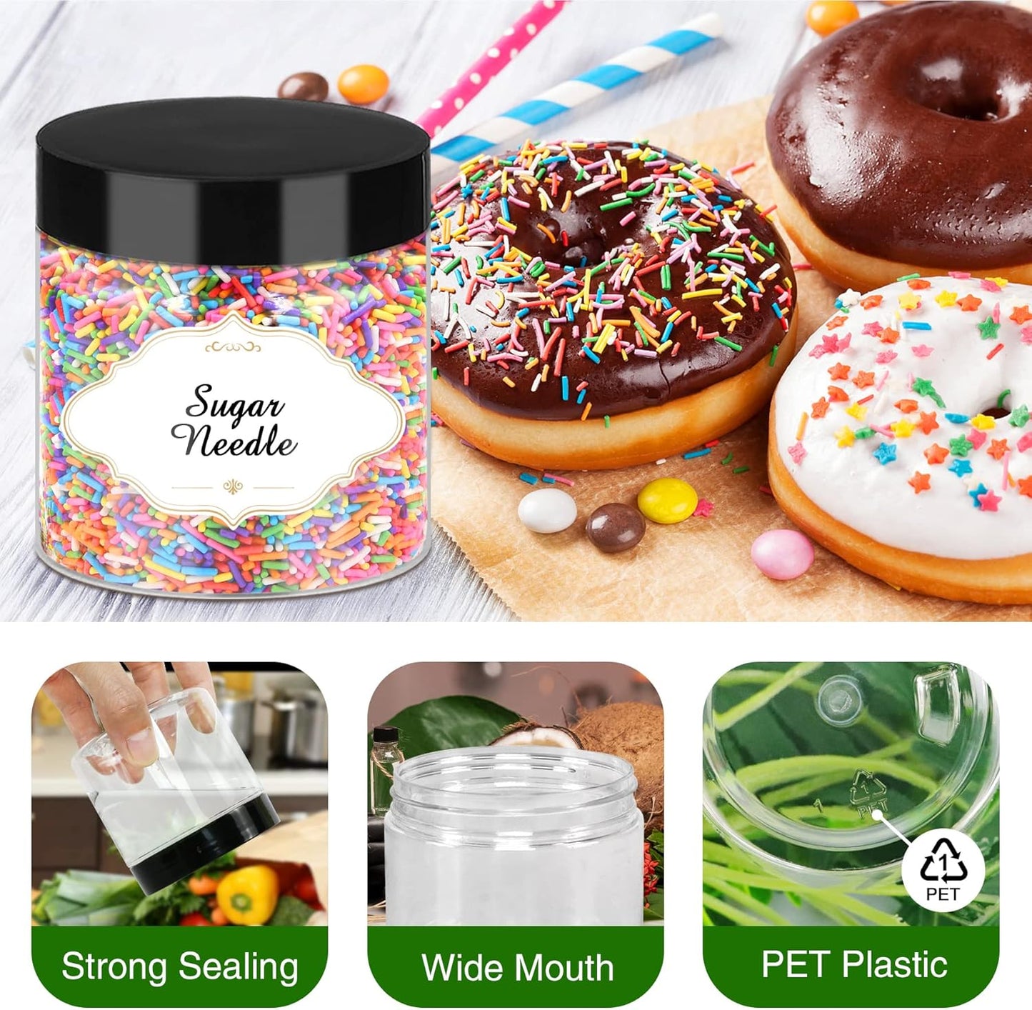 Plastic Jars with Lids, 48 Pcs 6 OZ Slime Containers with Screw On Lids Clear Round Plastic Storage Jars Refillable Container Jar for Travel Storage Home Kitchen Food