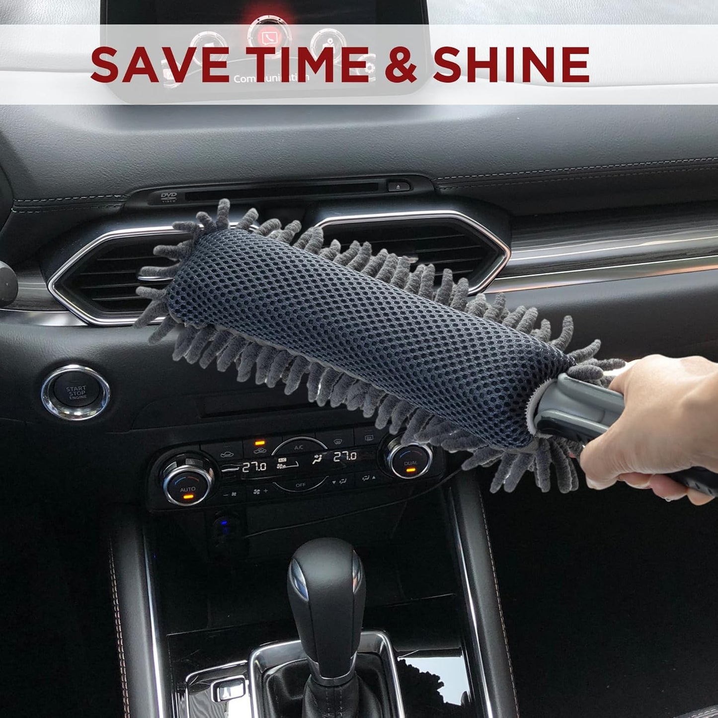 TAKAVU Car Duster Interior - Double-Sided Microfiber with Comfort Handle - Lint & Scratch-Free Cleaning for Cars, Trucks, RVs (Includes Towel & Storage Bag)