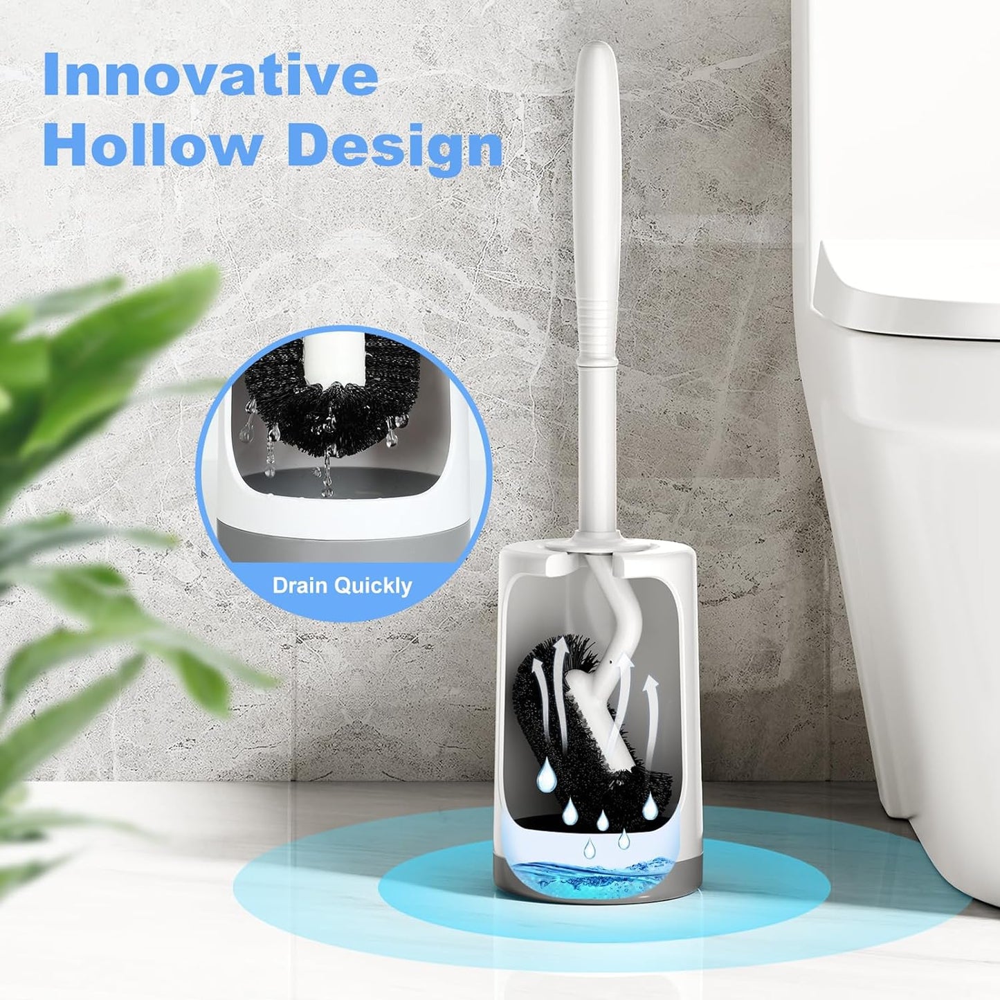 HAMITOR Toilet Bowl Brush Holder Set: Curved Design with Holder for Deep Cleaning Under Rim - Compact Hidden Scrubber for Small Space - Modern RV Bathroom Accessories - 3 Pack