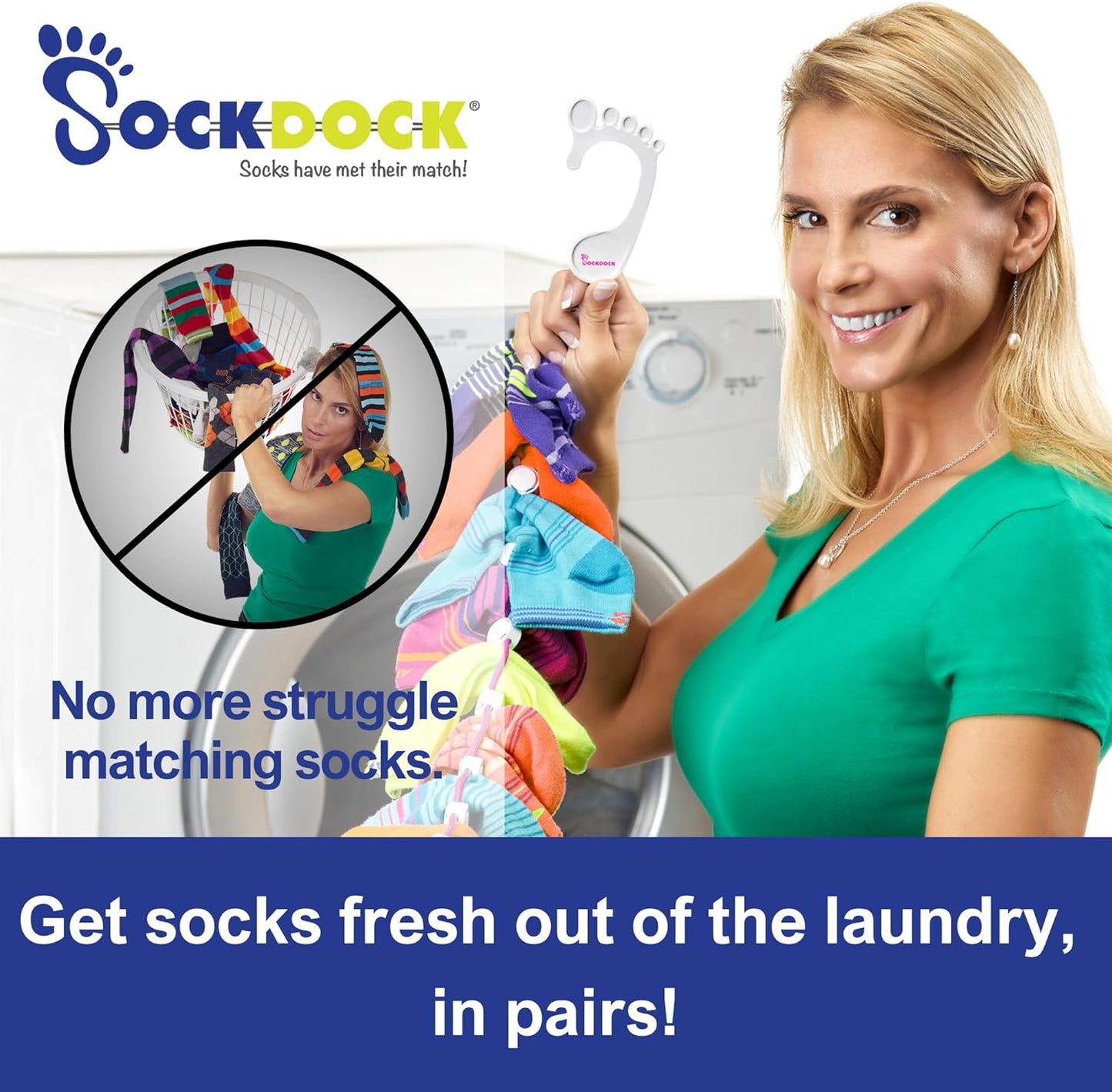 Sock Laundry Solution for Washing Drying & Storing Socks in Pairs, Clip & Hold Socks in Washer Dryer & Closet 2-Pack