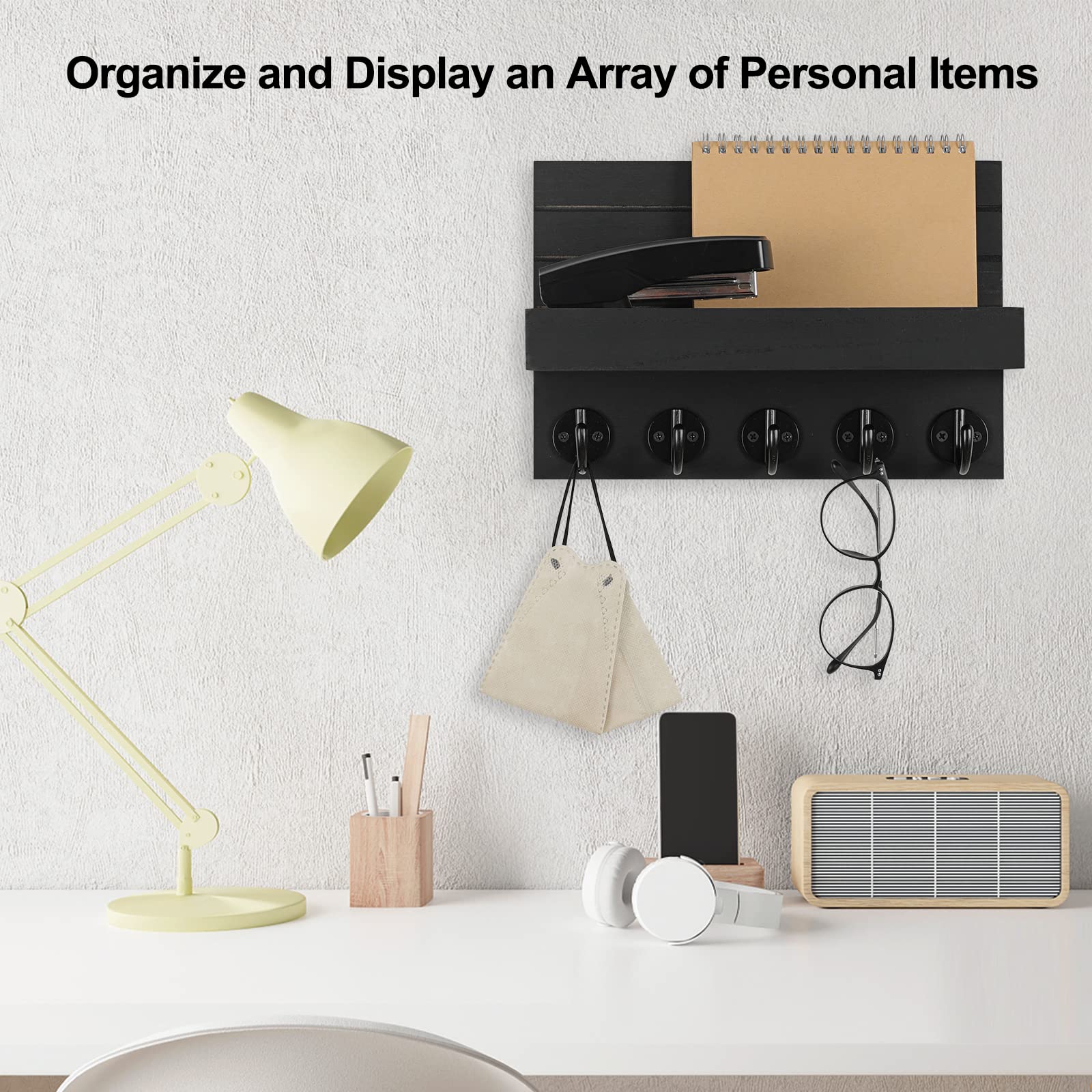 Lwenki Key Holder for Wall, Decorative Key and Mail Holder with Shelf Has Large Hooks for Bags