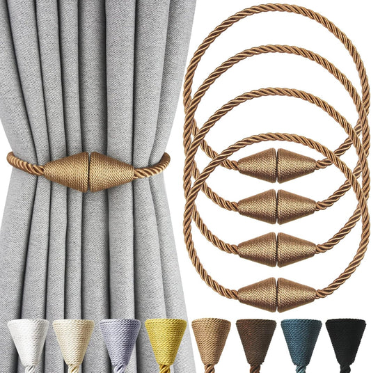 4 Pack Magnetic Curtain Tiebacks Rope Modern Handmade Curtain Tie Backs Decorative Drapes Weave