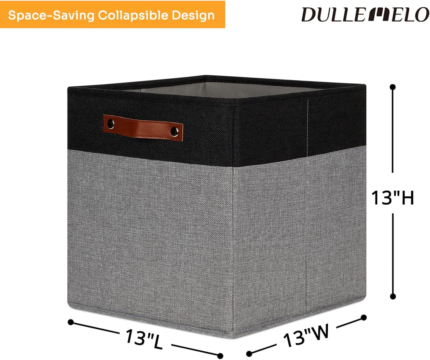 DULLEMELO 13x13 Storage Cubes, Collapsible Sturdy Cube Storage Bins With Handles for Organizing,Fabric Storage Cubes Baskets for Shelves Nursery Closet Home Organization and Storage (Black&Grey)