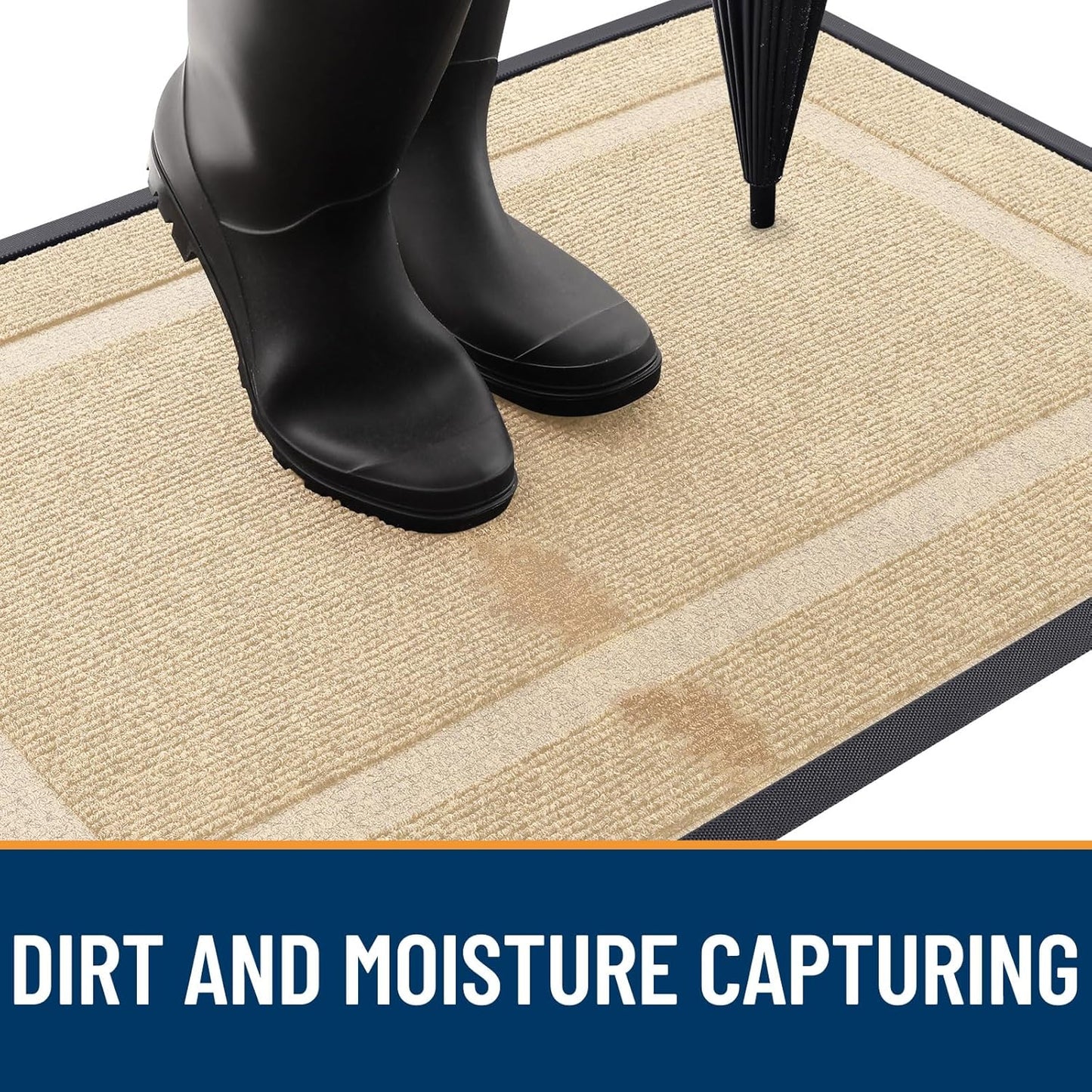 OLANLY Front Door Mat Indoor Outdoor Entrance, Waterproof All-Season, All-Weather Doormat, Sturdy Natural Rubber, Fade Resistant, Low Profile, Easy Clean Patio Porch Entryway Mat, 47x17, Beige