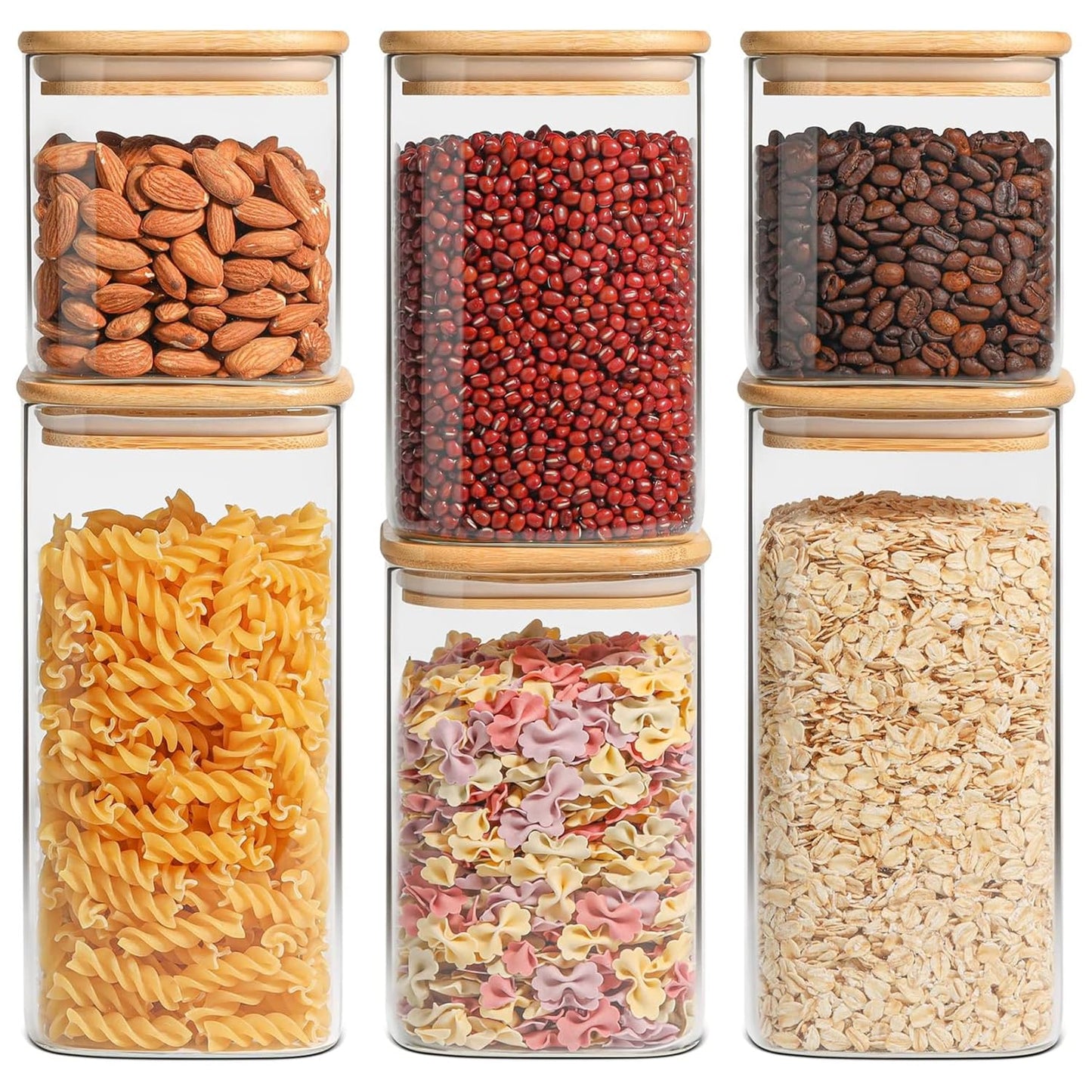 ComSaf Glass Pantry Storage Containers (0.7Qt/1.2Qt/1.6Qt) Set of 6, Square