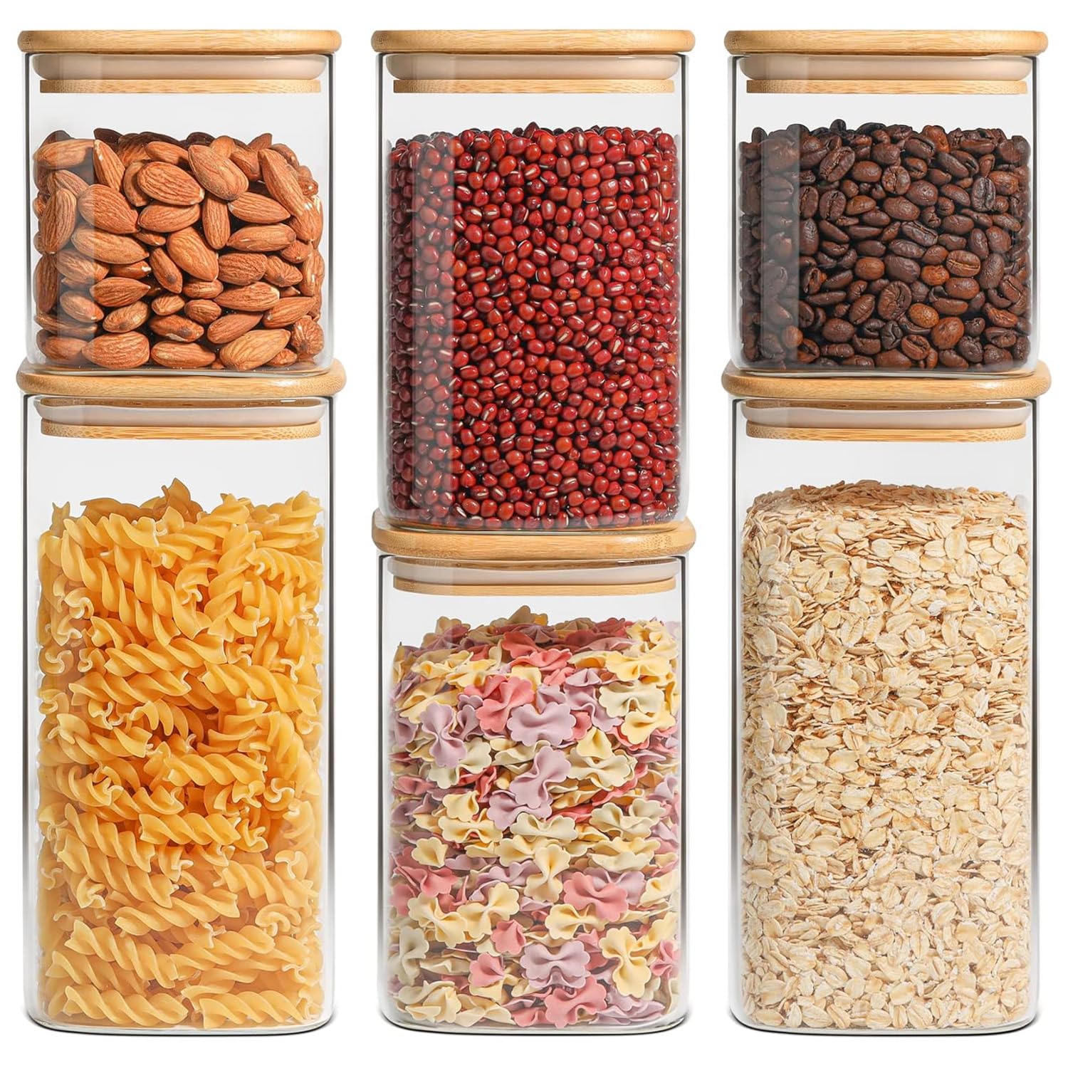 ComSaf Glass Pantry Storage Containers (0.7Qt/1.2Qt/1.6Qt) Set of 6, Square