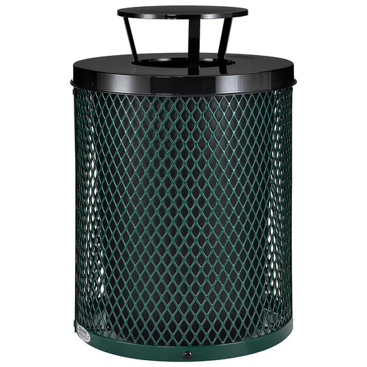 Global Industrial Outdoor Diamond Steel Trash Can with Rain Bonnet Lid and Plastic Liner, 36 Gallon