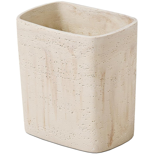 Polytree Natural Travertine Textures Bathroom Trash Can 1.8 Gallon(7 Liter) Small Kitchen Garbage Can,Living Room Bedroom Trash Can, Decor Wastebasket for Home Office (Handmade of Resin)