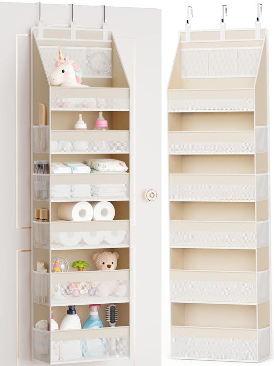 Criusia Over the Door Organizer, 6-Shelf Closet Hanging Storage with 13 Mesh Pockets, 55lbs