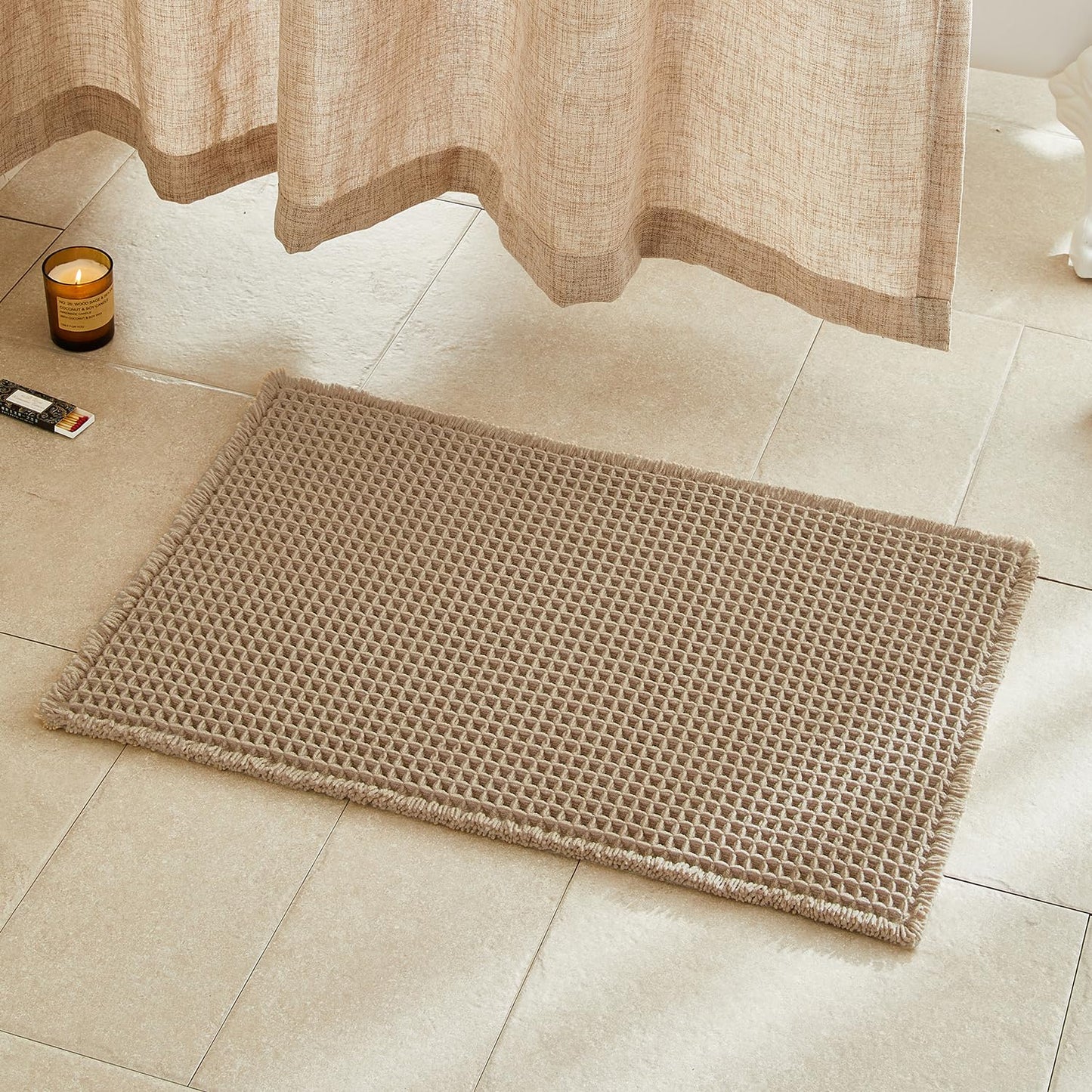 TYUU Waffle Bath Mat, Boho Bathroom Rugs Non Slip Washable, 30x20 Khaki