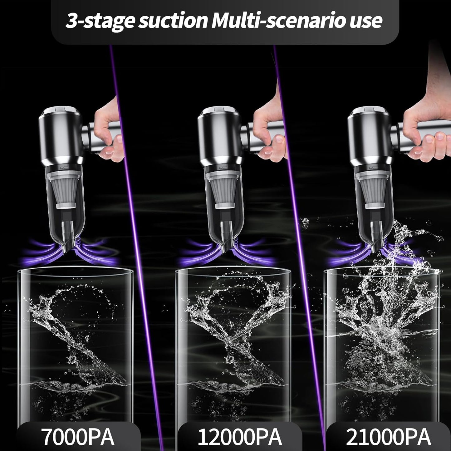 Car Vacuum Portable Cordless 21000PA High Power Mini Vacuum Cleaner 4-in-1 Compressed Air Duster & Air Blower & Pump Hand Held Vacuum with Brushless Motor for Car, Home, Office,Camping (silver gray)