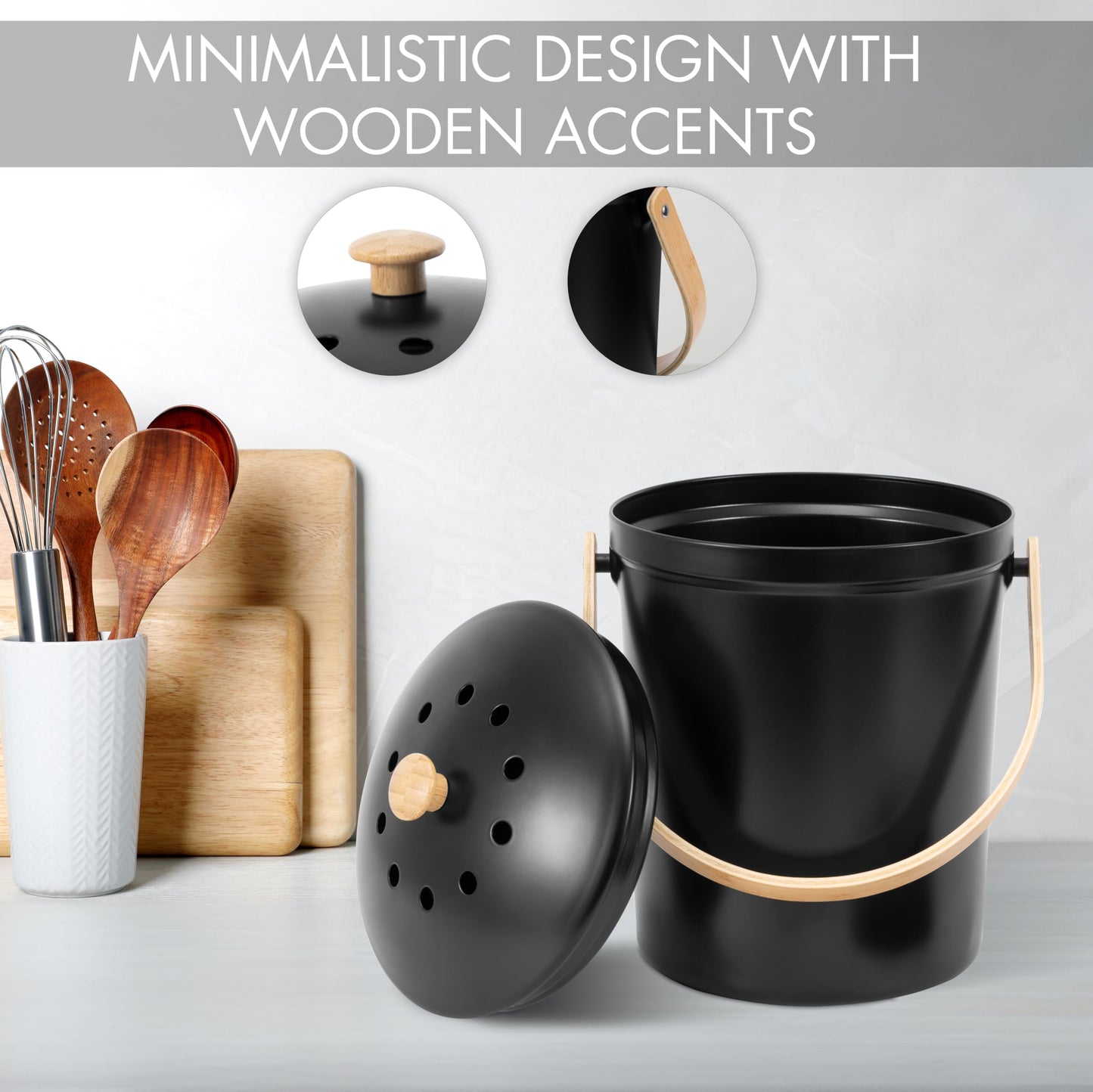 Beautiful Kitchen Compost Bin with Smell Proof Lid - Rust Proof and Odorless Compost Bucket for
