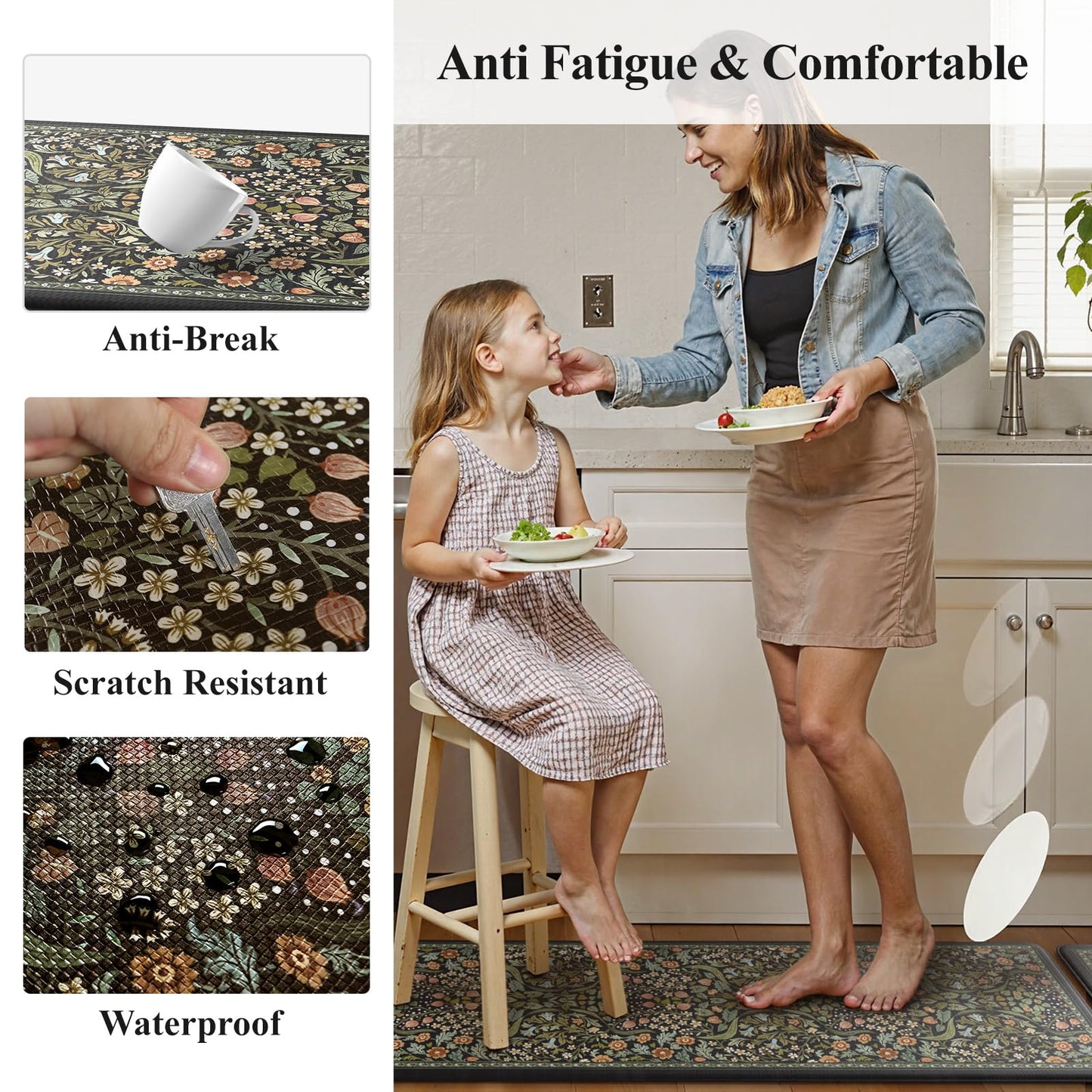 Collive Kitchen Mats for Floor, Kitchen Rugs Sets of 2 Non Slip Washable