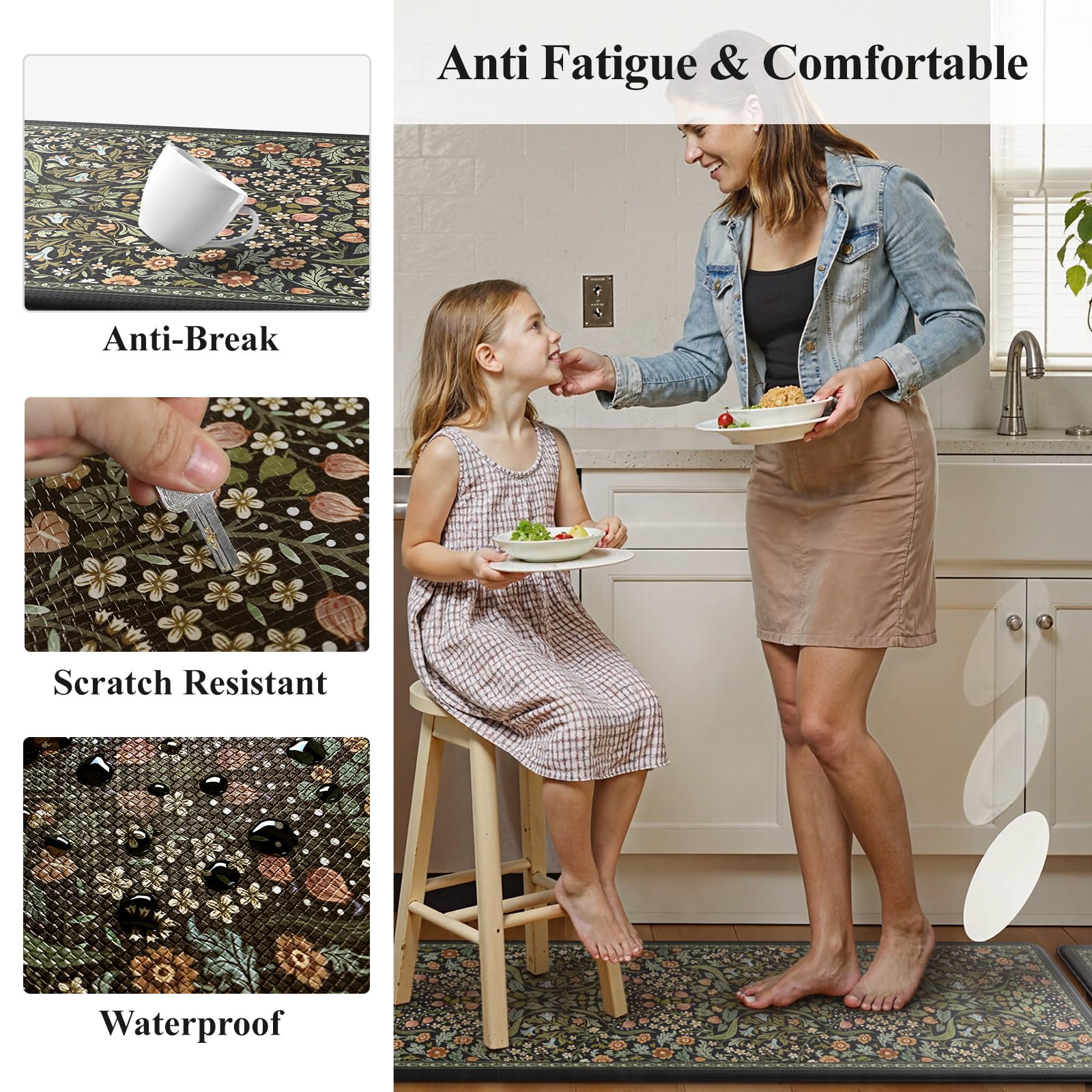 Collive Kitchen Mats for Floor, Kitchen Rugs Sets of 2 Non Slip Washable