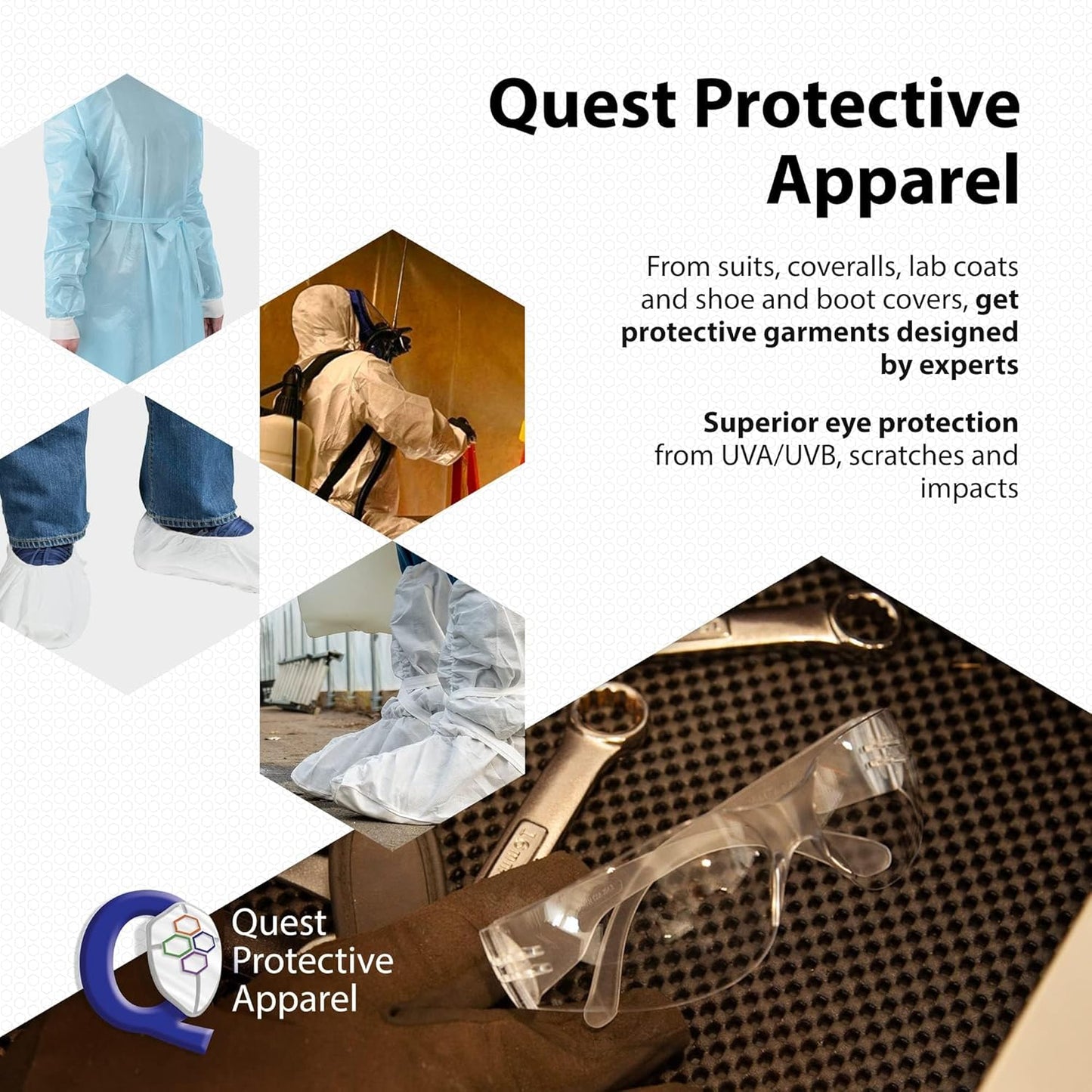 Quest Protective Apparel Safety Glasses for Men and Women - Anti Fog Safety Goggles for Shooting, Lab, or Construction – Polycarbonate Eye Protection [Clear & Pack of 3]