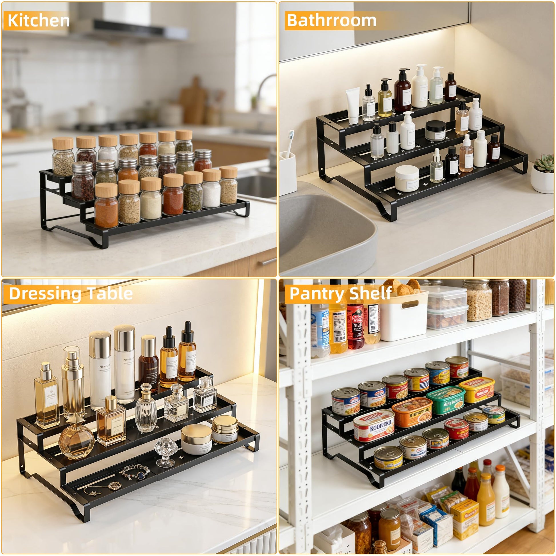 PEEKUP Spice Rack Organizer for Cabinet, 13-21.5" Expandable Spicy Shelf