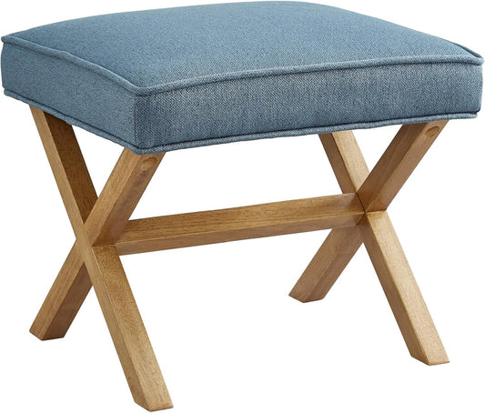 Amazon Basics Small Ottoman Foot Rest, Mid-Century Modern X Square Polyester Foot Stool, Indigo