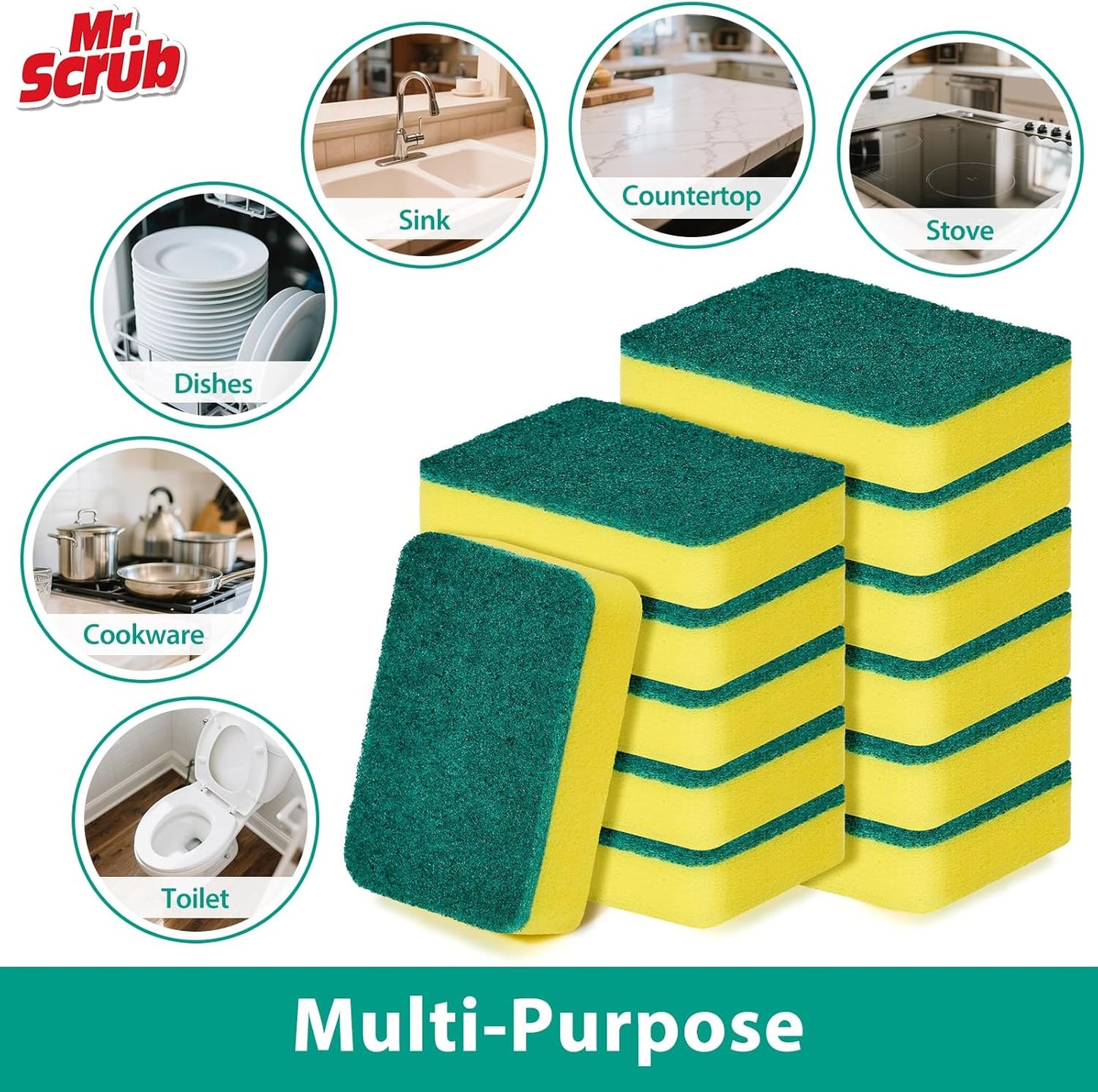 Sponges Kitchen Scrub Dish Sponge Scouring Pad, 24 Pack Cleaning Brush Scrubber Supplies for Soap, Dishwashing Dinnerware Sets Pan Pot Towels Cloth Rags Holder Glass Dishwasher Sink Bathroom