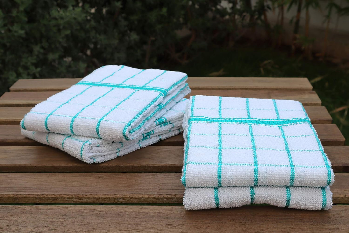 AMOUR INFINI Terry Cotton Kitchen Towels 4-Pack - Large 18 x 28 Inch, Absorbent & Soft Dish Towel with Hanging Loop, Washable Ideal for Cleaning, Drying (Teal)
