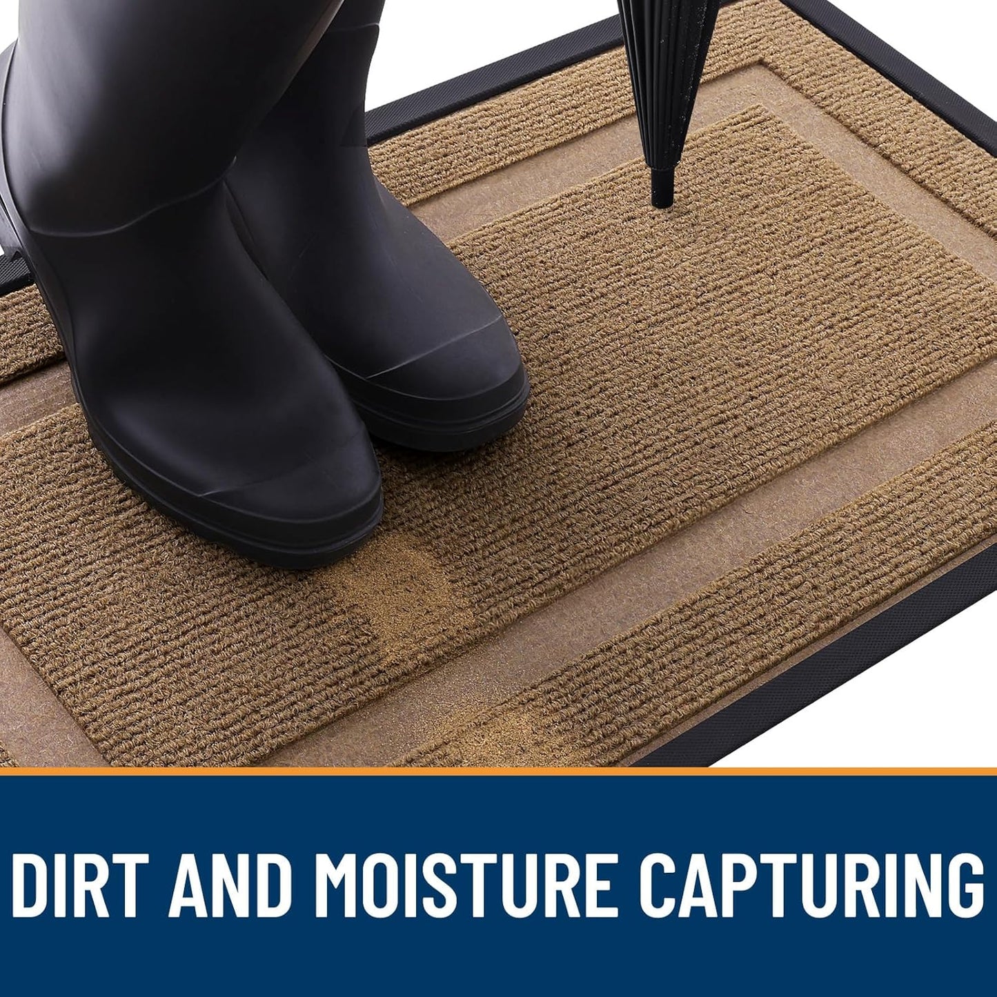 OLANLY Front Door Mat Indoor Outdoor Entrance, Waterproof All-Season, All-Weather Doormat, Sturdy Natural Rubber, Fade Resistant, Low Profile, Easy Clean Patio Porch Entryway Mat, 47x23, Light Borwn