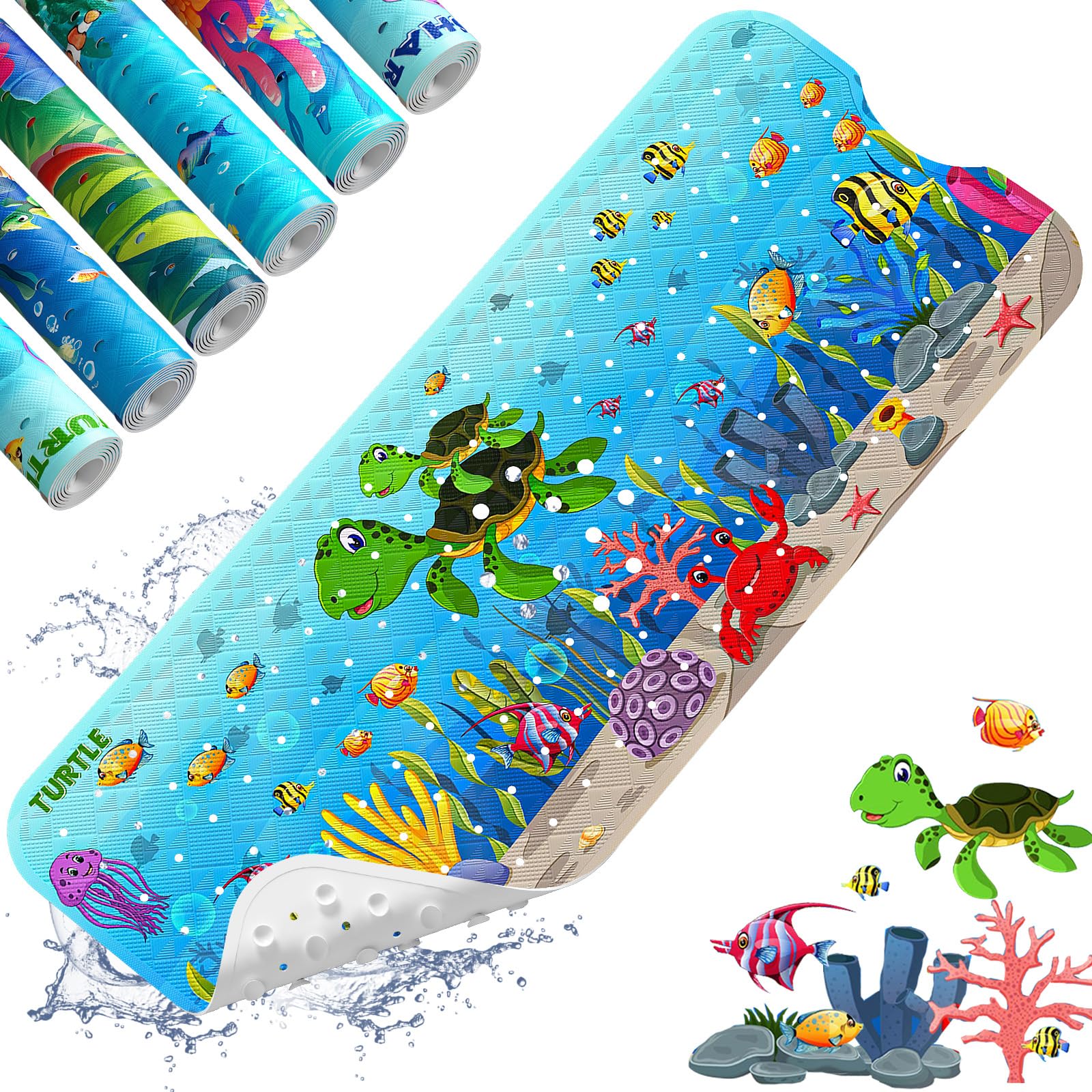 XIYUNTE Baby Bath Mat for Tub Non Slip, BPA Free Extra Long Bathtub Mat Non Slip 40x16 with Drain