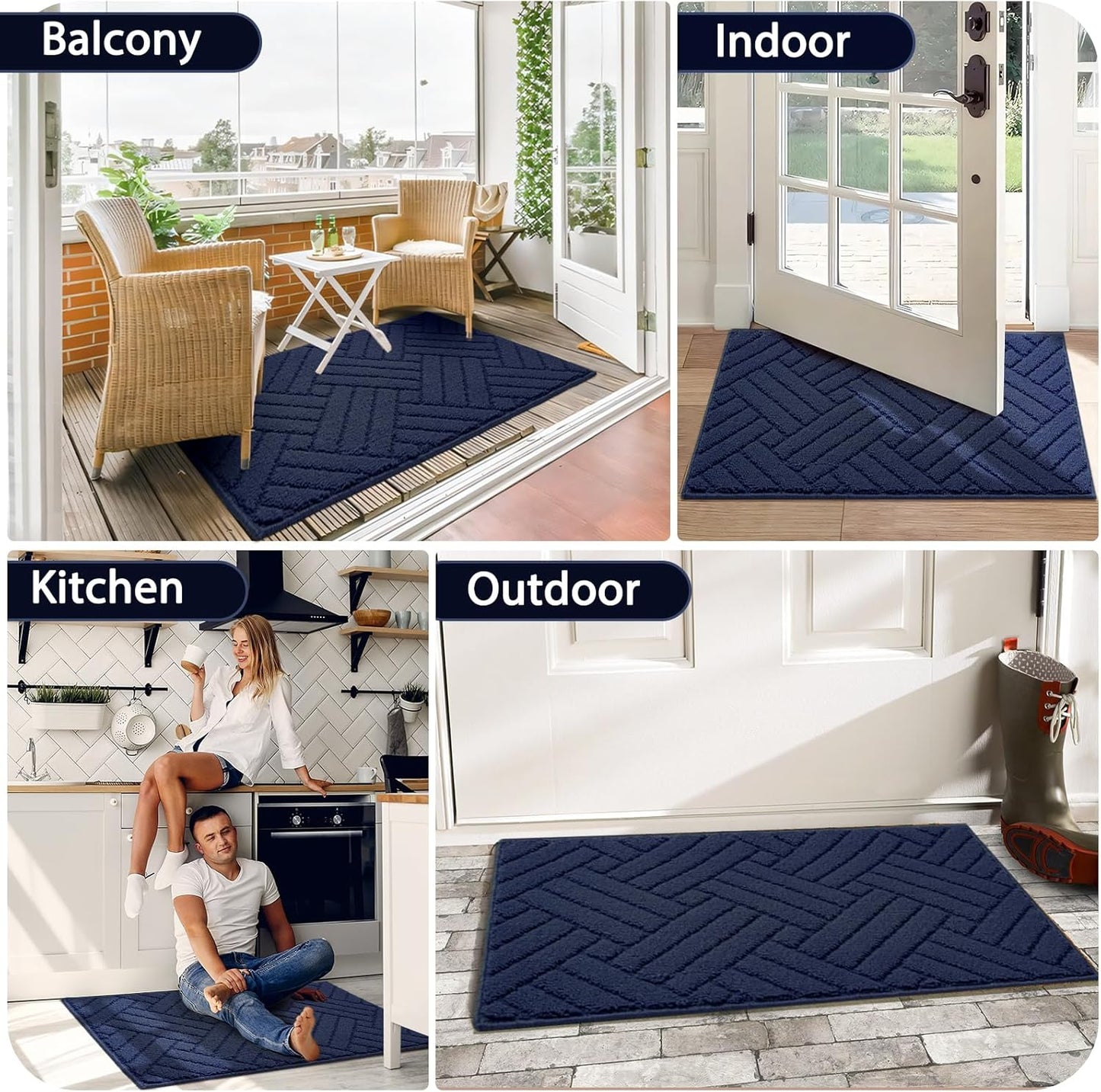 Door Mat Indoor Doormat, Entryway Rug Door Mats Non-Slip Rubber Backing, Low-Profile Entrance Rugs, Absorbent Resist Dirt Doormats Floor Door mat for Entryway,Blue 24"x36"