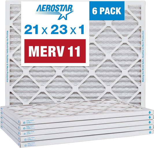 Aerostar 21x23x1 MERV 11 Pleated Air Filter, AC Furnace Air Filter, 6 Pack (Actual Size: 20 7/8" x