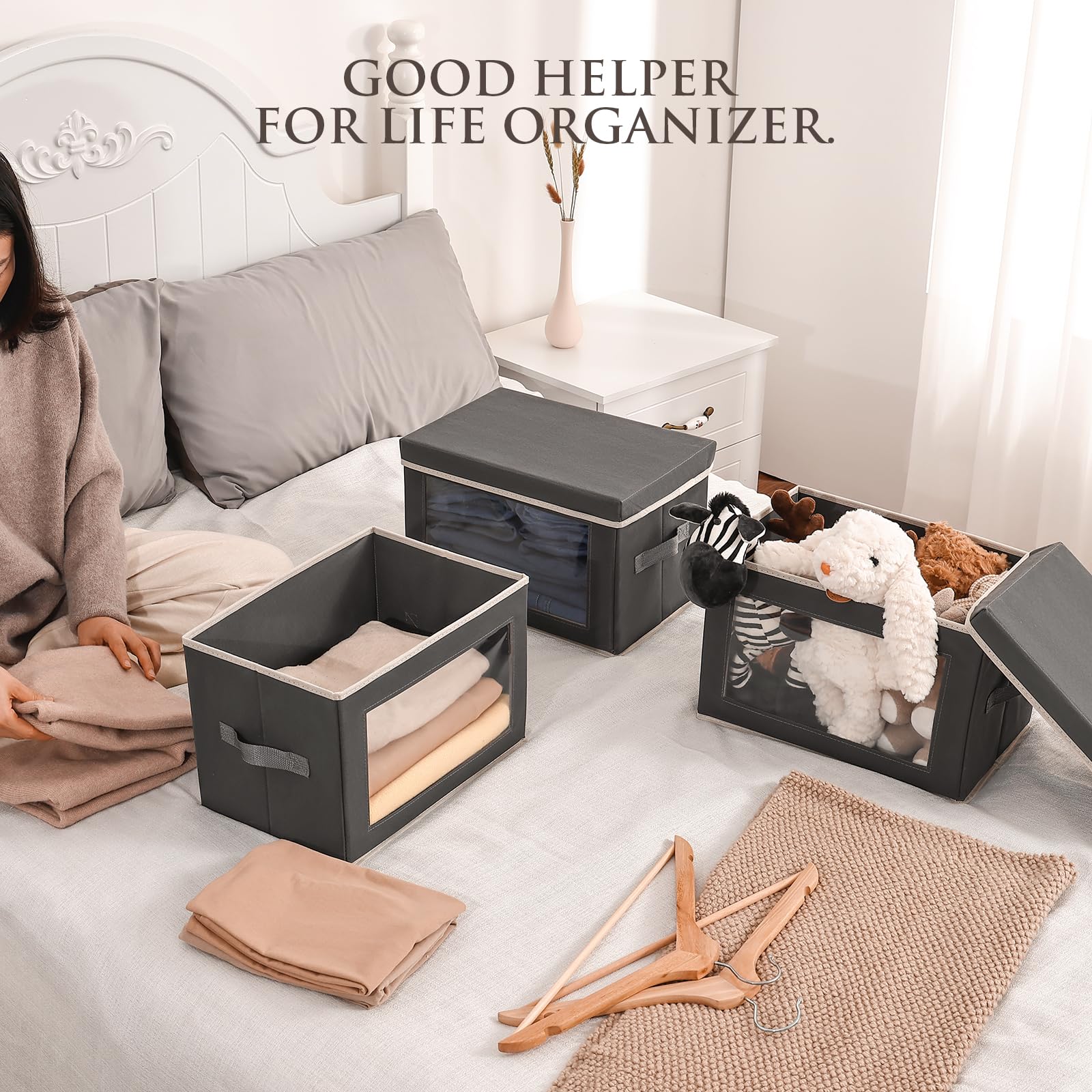 Homsorout Storage Bins with Lids - Fabric Storage Boxe with Window, Collapsible Closet Organizers