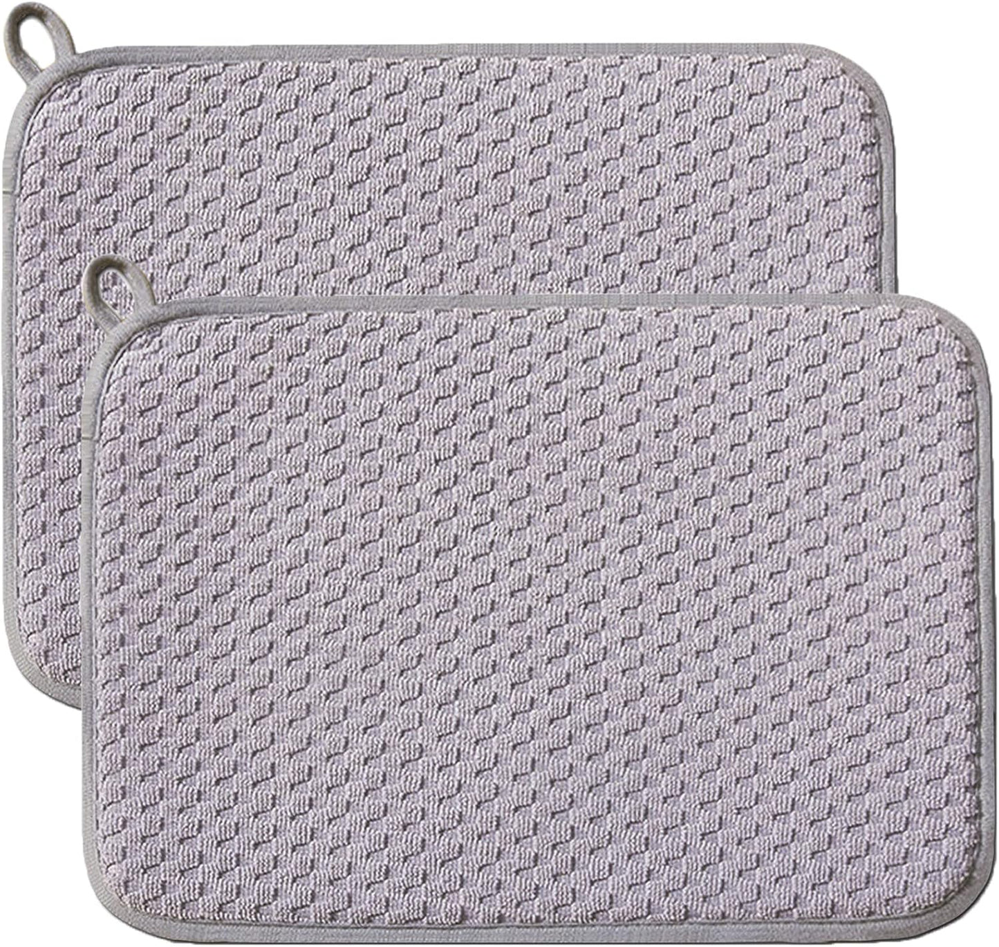 Dish Drying Mats for Kitchen Counter 2 Pack, Dish Drying Pads Absorbent, Washable Microfiber Dishes Drainer Mats (Grey)