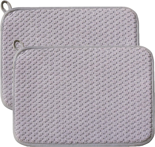 Dish Drying Mats for Kitchen Counter 2 Pack, Dish Drying Pads Absorbent, Washable Microfiber Dishes Drainer Mats (Grey)
