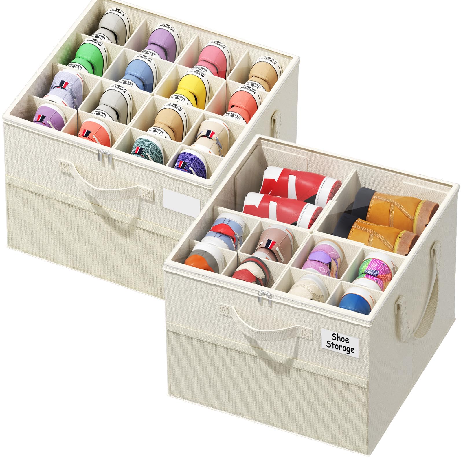 Plus Size 2 Pack Shoe Organizer for Closet, Foldable Shoe Storage Box