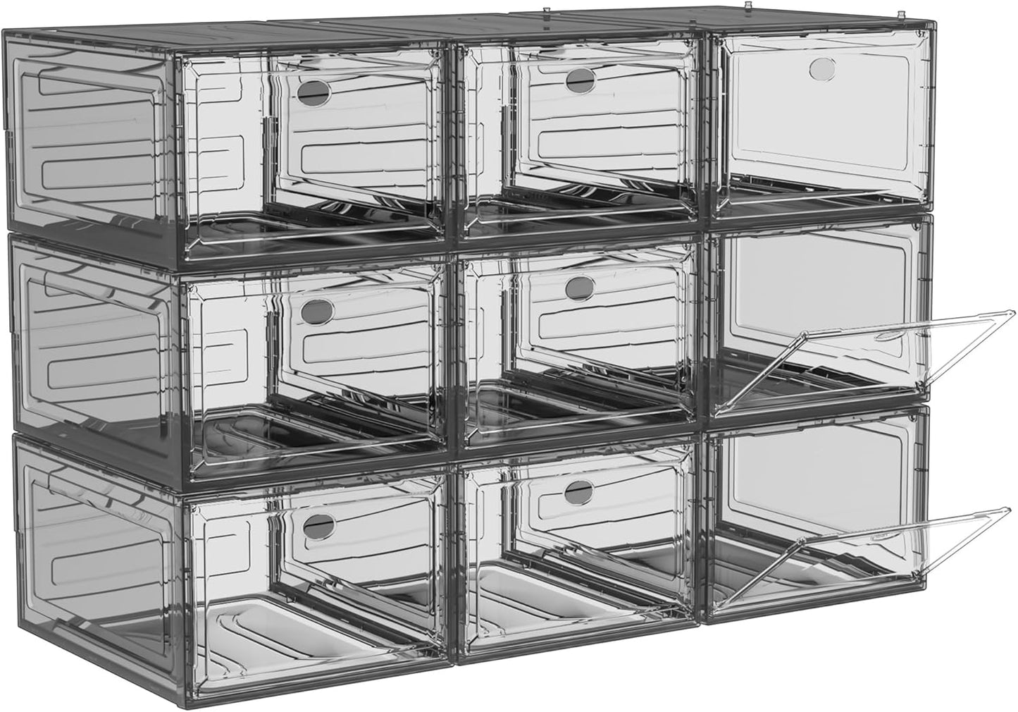 9 Pack Shoe Organizer, Upgrade Harder Solid Plastic Shoe Storage, Shoe Boxes Clear Plastic Stackable, Sneaker Storage, Shoe Organizer for Closet, Shoe Display Case, Black