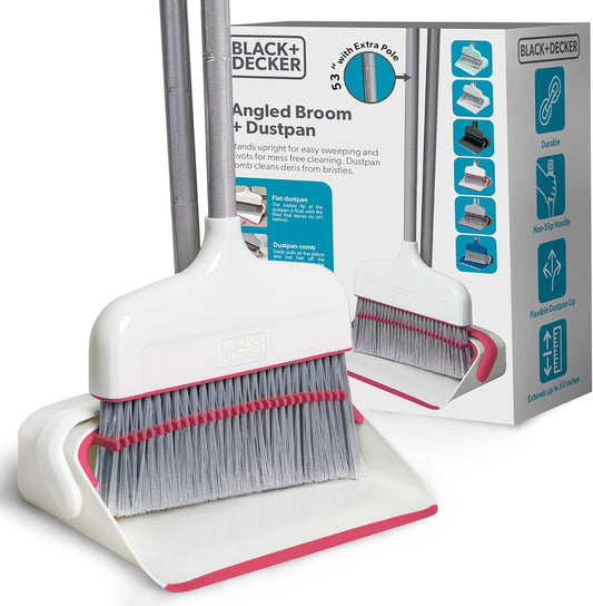 BLACK+DECKER Butler Broom & Dustpan Set - Stand-Up Design - Lightweight, Space-Saving Combo for