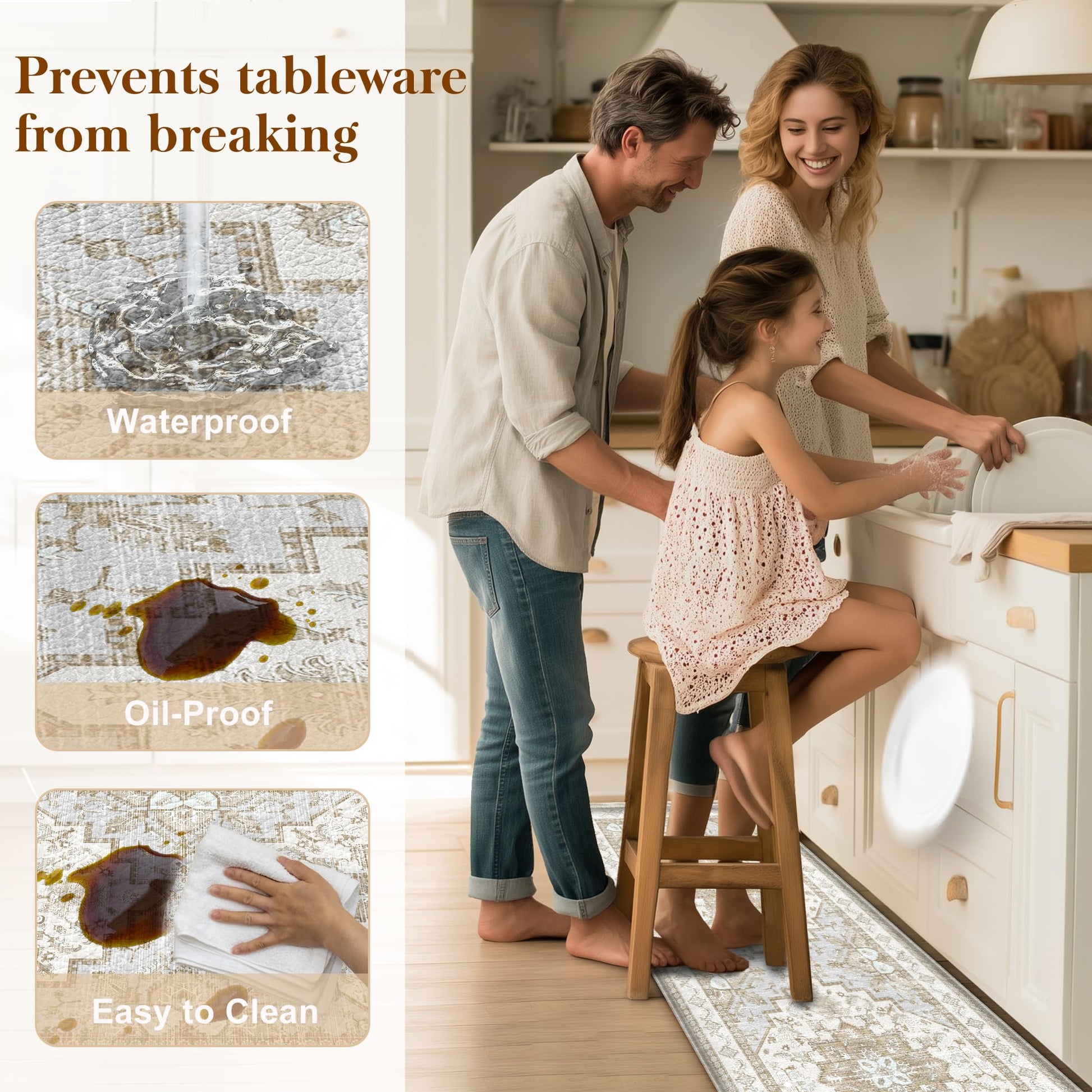 Boho Kitchen Mats for Floor 2 Piece Set Anti Fatigue Cushioned PVC Kitchen Rugs Non Slip Waterproof