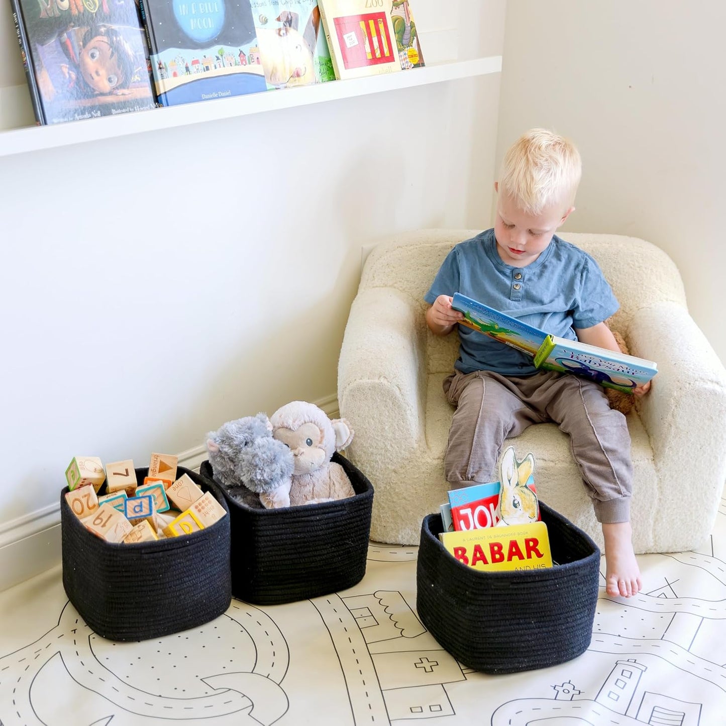 NaturalCozy Storage Cubes 9”x9”x7”Cotton Rope Woven Baskets for Organizing 3-Pack | 9 Inch Cube Storage Bin | Small Basket for Shelf Nursery, Pantry, Decorative Plant, Bathroom Closet, Toy Gift