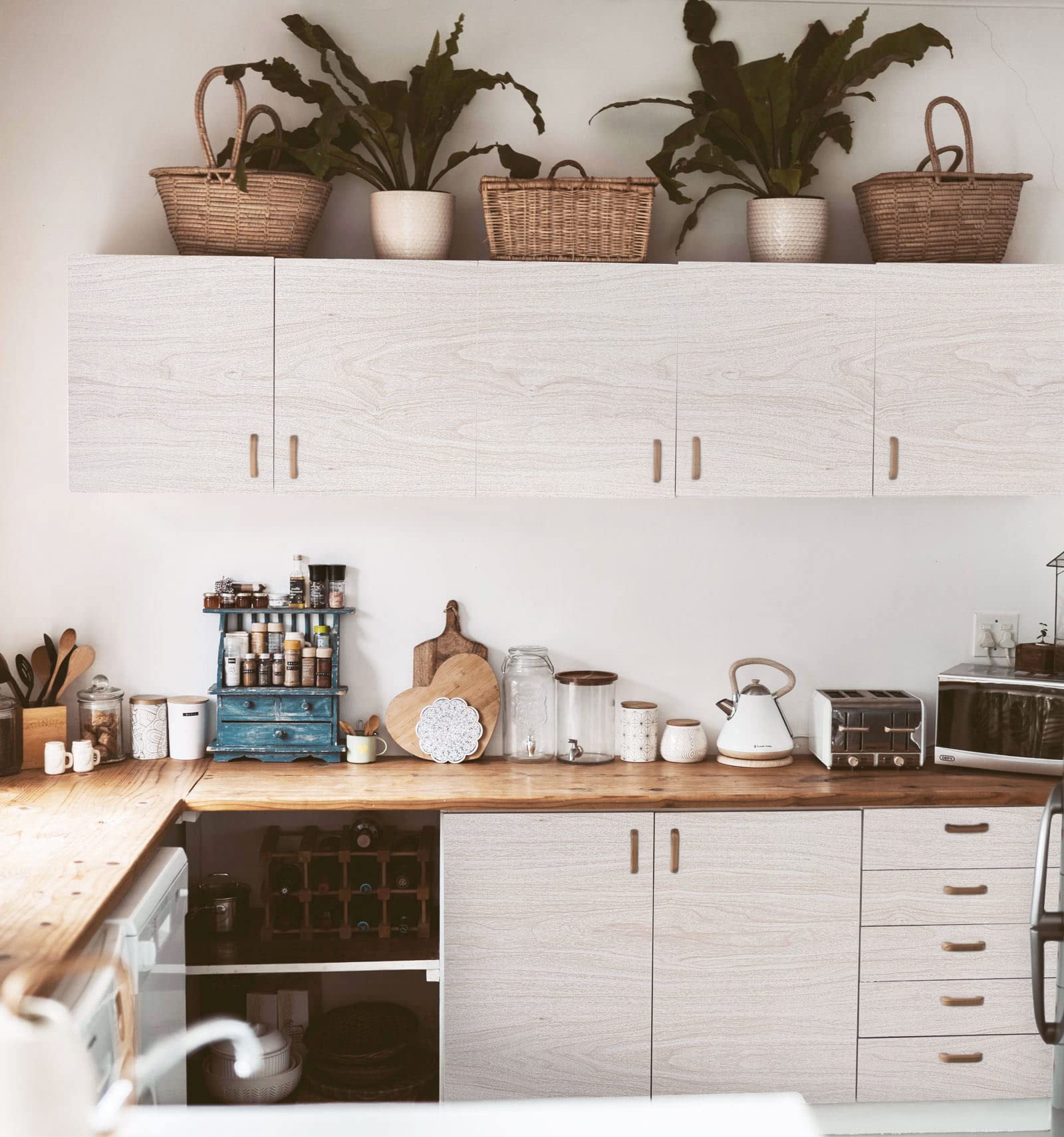 Lativo White Wood Wallpaper Wood Grain Contact Paper for Cabinets 118in18in