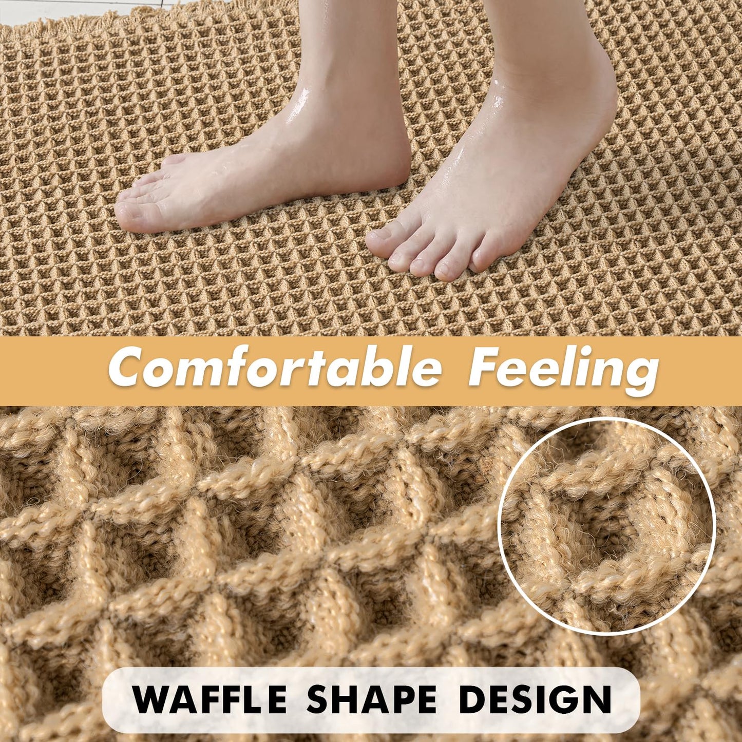 MIULEE Set of 2 Waffle Bathroom Rugs Boho Bath Mat Brown 18x30 Inch