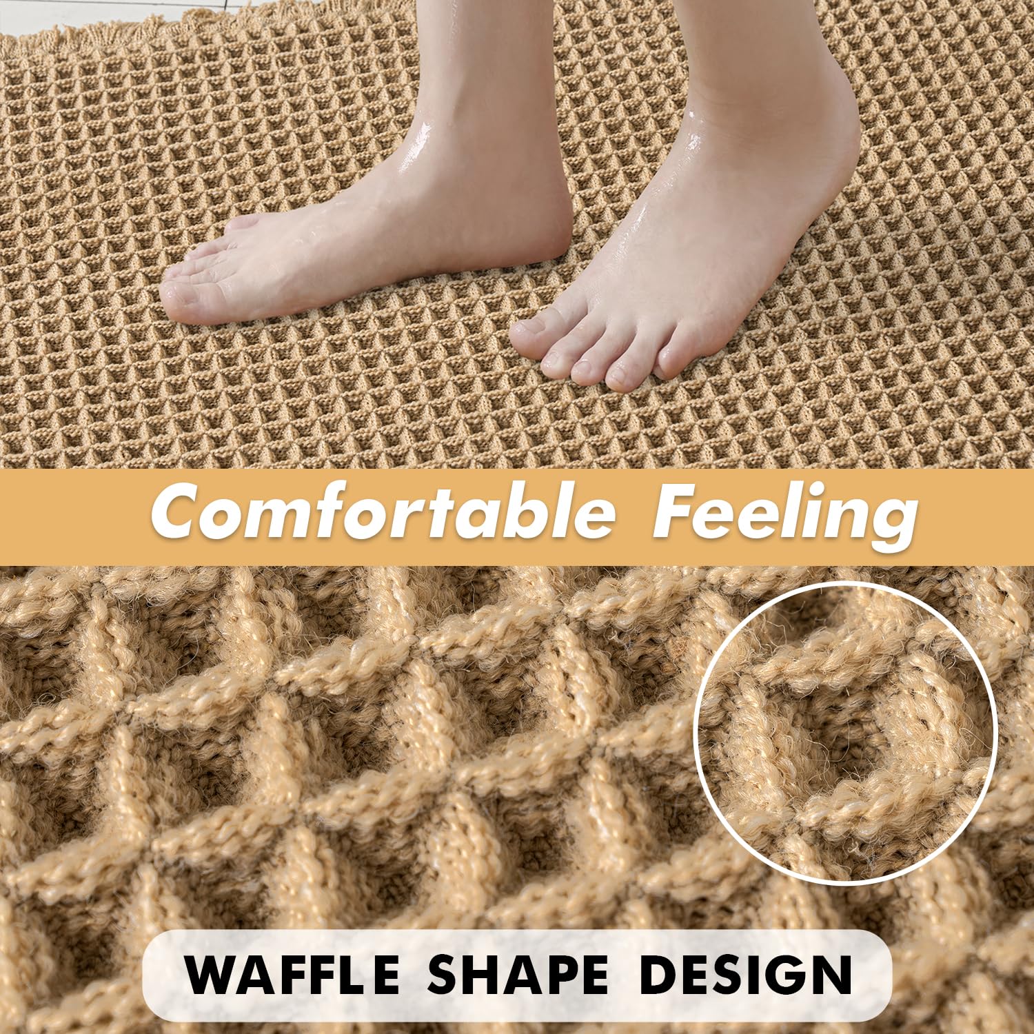 MIULEE Set of 2 Waffle Bathroom Rugs Boho Bath Mat Brown 18x30 Inch
