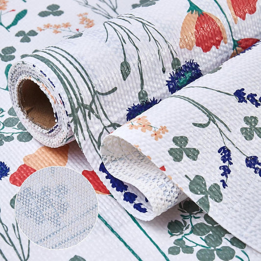 Drawer and Shelf Liner for Kitchen Cabinets 12INx20FT, Non Adhesive, Non Slip Drawer Liner Shelf Paper for Kitchen, Waterproof Floral Shelf Liner (Purple red Floral)