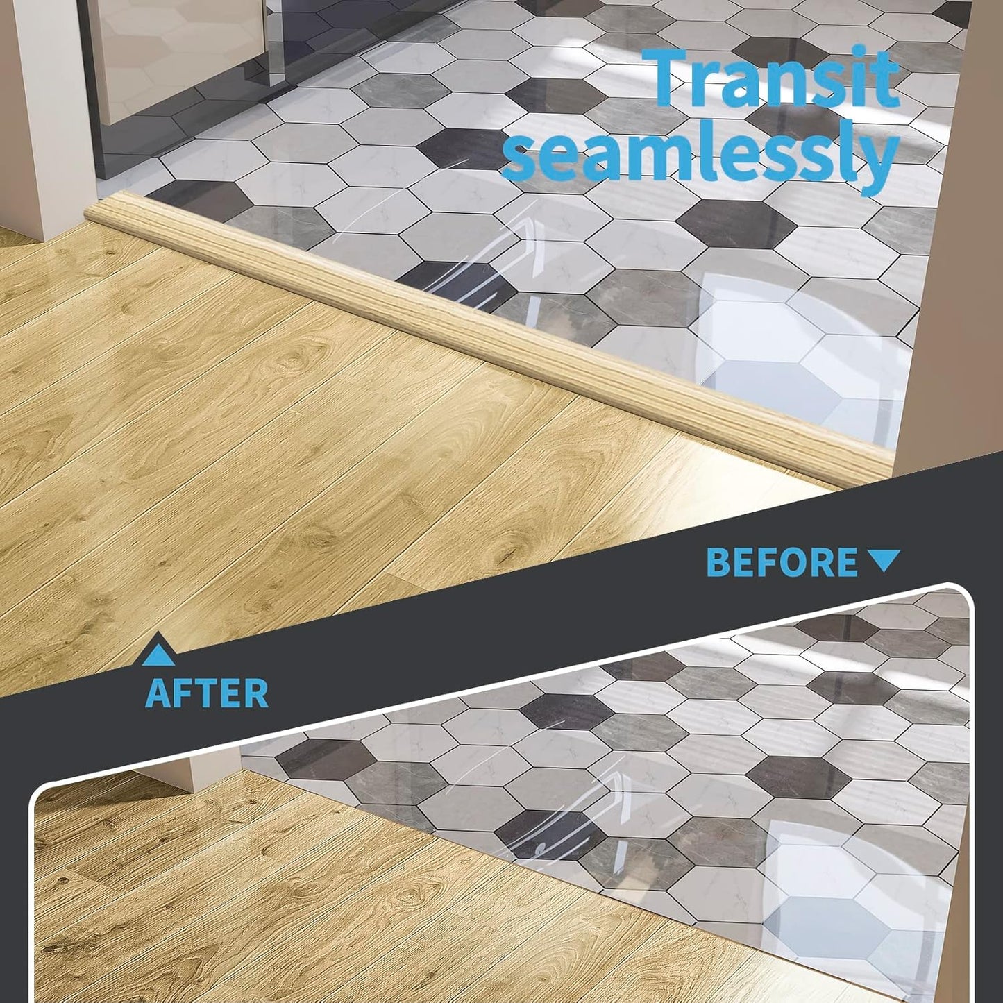 Art3d Self Adhesive Vinyl Floor Transition Strip Laminate Floor Strip Floor Flat Divider Strip for Joining Floor Gaps Carpet Threshold Transition Floor Tiles (4 FT, 1.57in, Aspen Yellow)