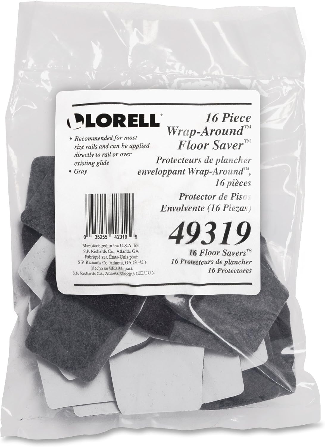 Lorell LLR49319 Wrap Around Floor Savers, Gray (Pack of 16)